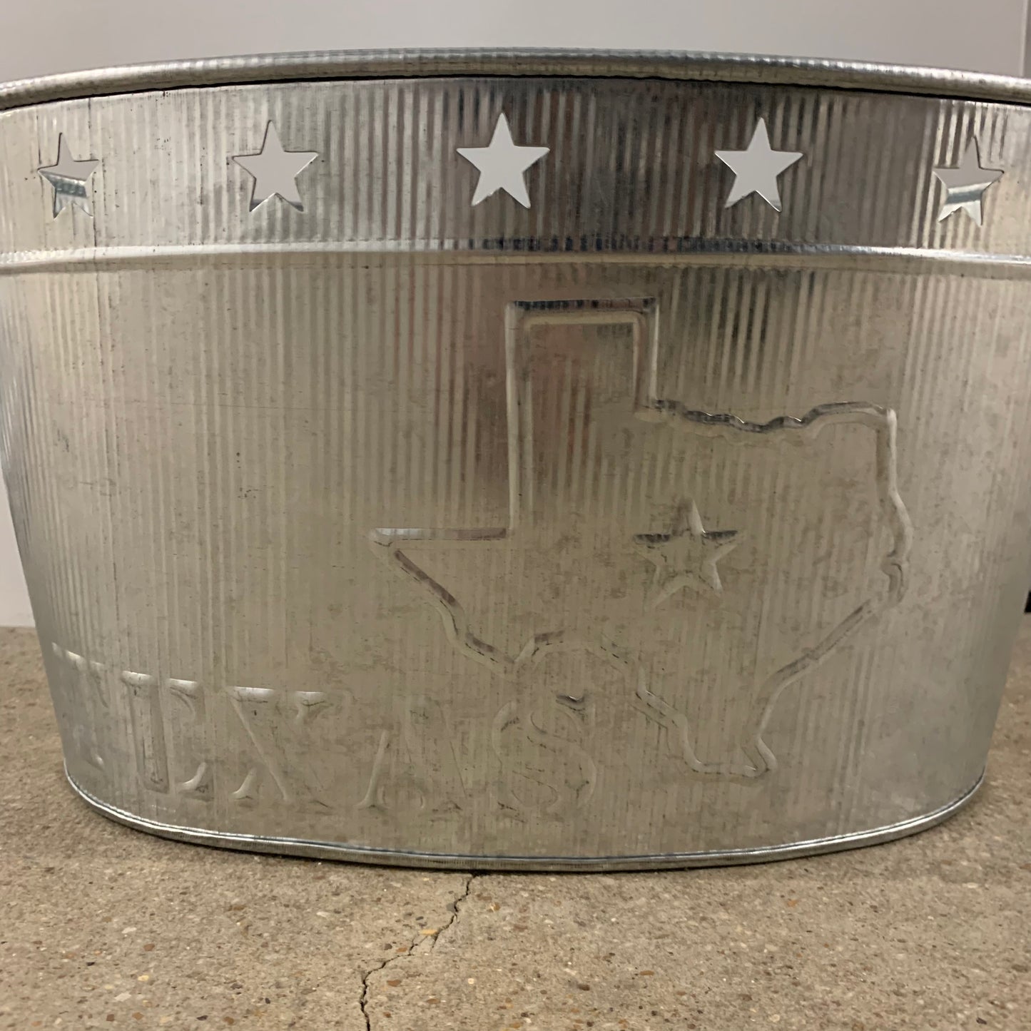 24" TEXAS BUCKET SILVER METAL OVAL TUB BEVERAGE HOLDER WESTERN HOME DECOR HANDMADE NEW #EH12495