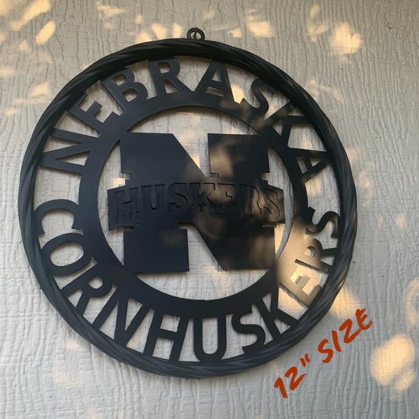 12" NEBRASKA HUSKERS BLACK METAL CUSTOM VINTAGE CRAFT TEAM SIGN
