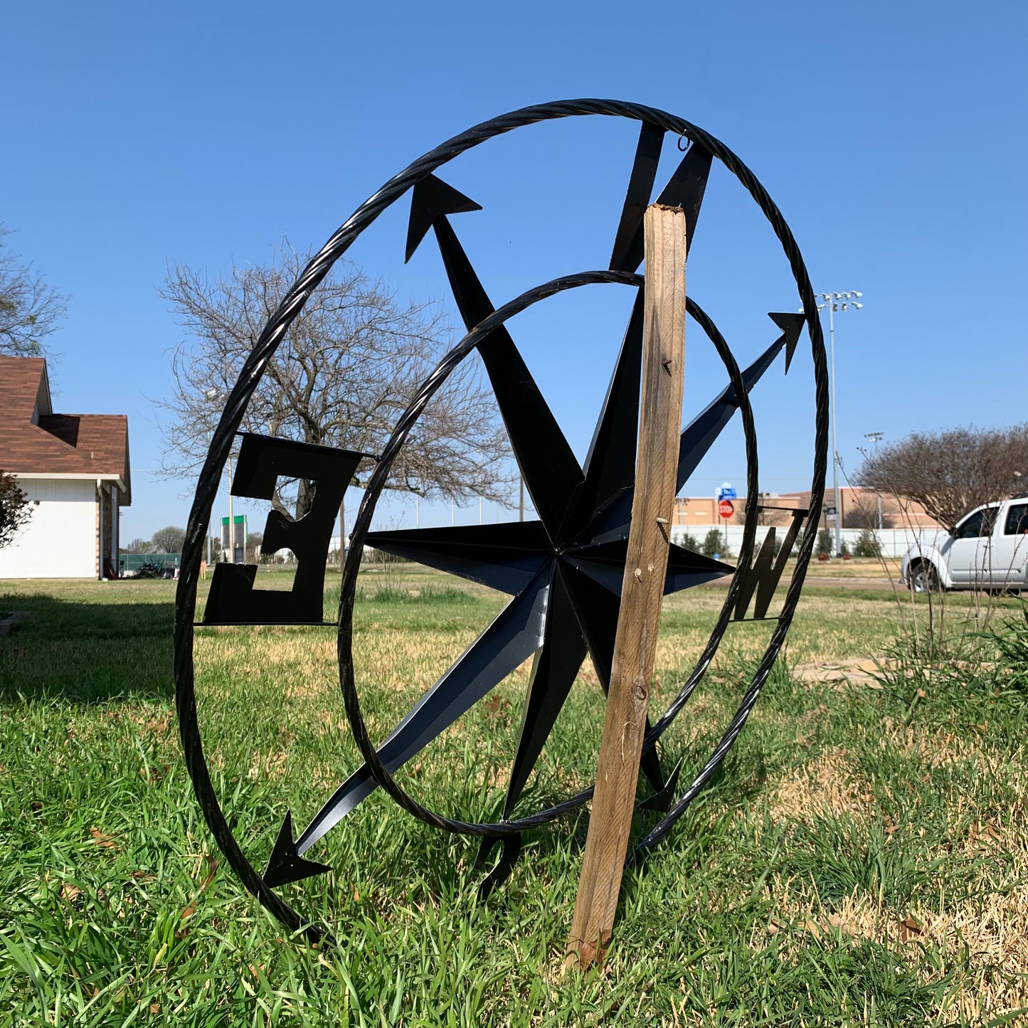 36" COMPASS GREY METAL ART WESTERN METAL ART HOME WALL DECOR RUSTIC GREY #EH10383