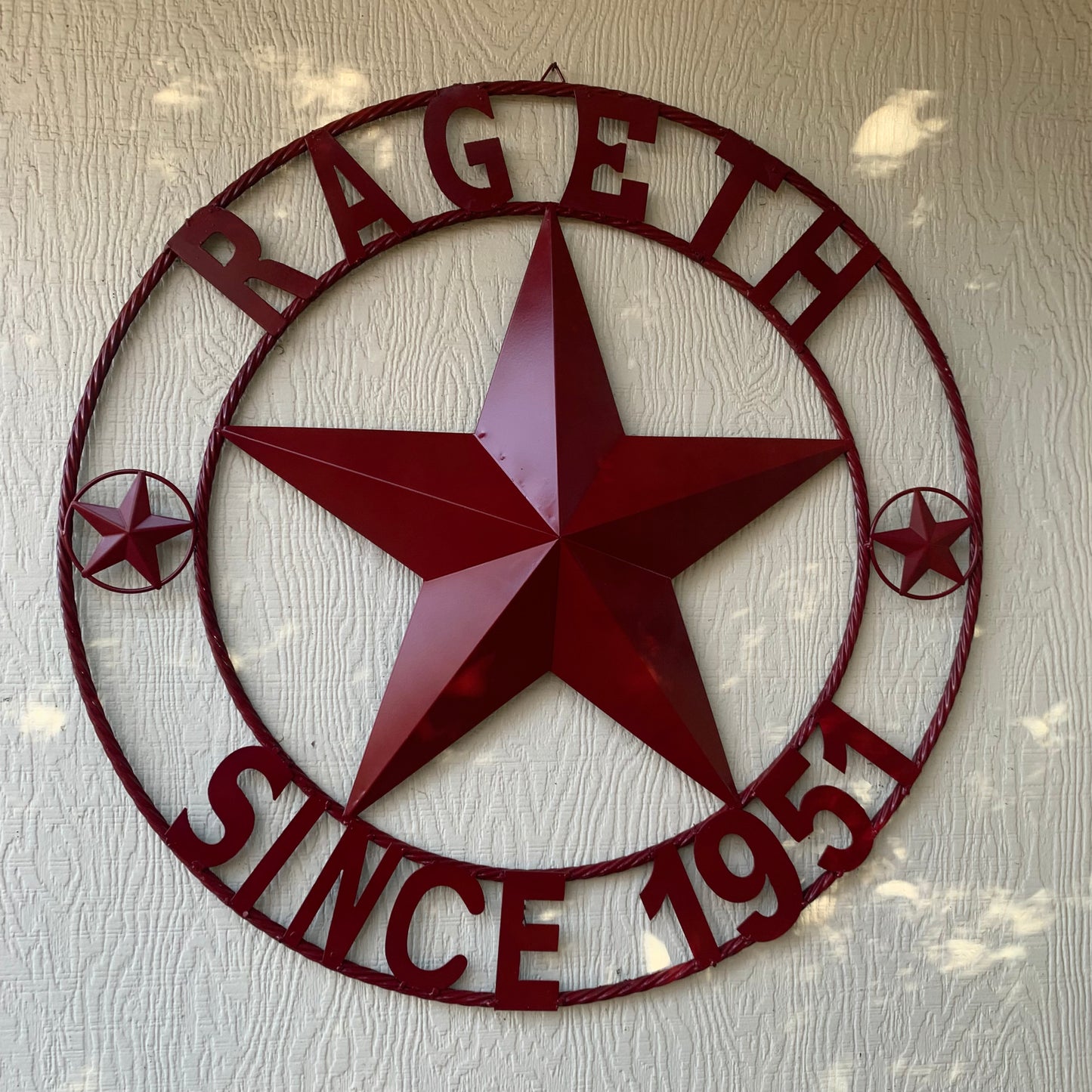 RAGETH STYLE YOUR CUSTOM STAR METAL NAME RUSTIC BURGUNDY RED PHILLIPS CUSTOM 3d STAR METAL NAME BARN STAR TWISTED ROPE RING DESIGN METAL WALL ART HOME DECOR ANY SIZE
