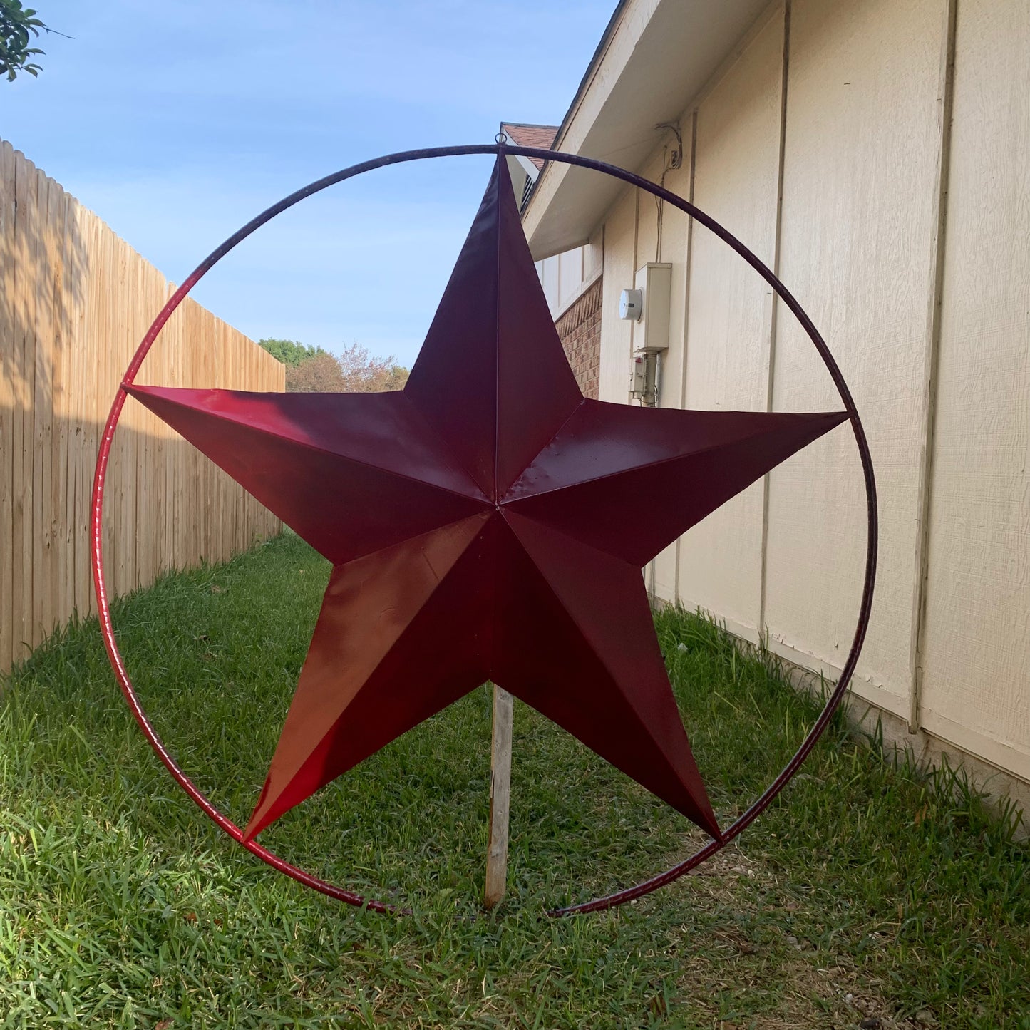 24",32",36" CRANBERRY RED STAR BARN METAL LONESTAR TWISTED ROPE RING WALL ART WESTERN HOME DECOR BRAND NEW