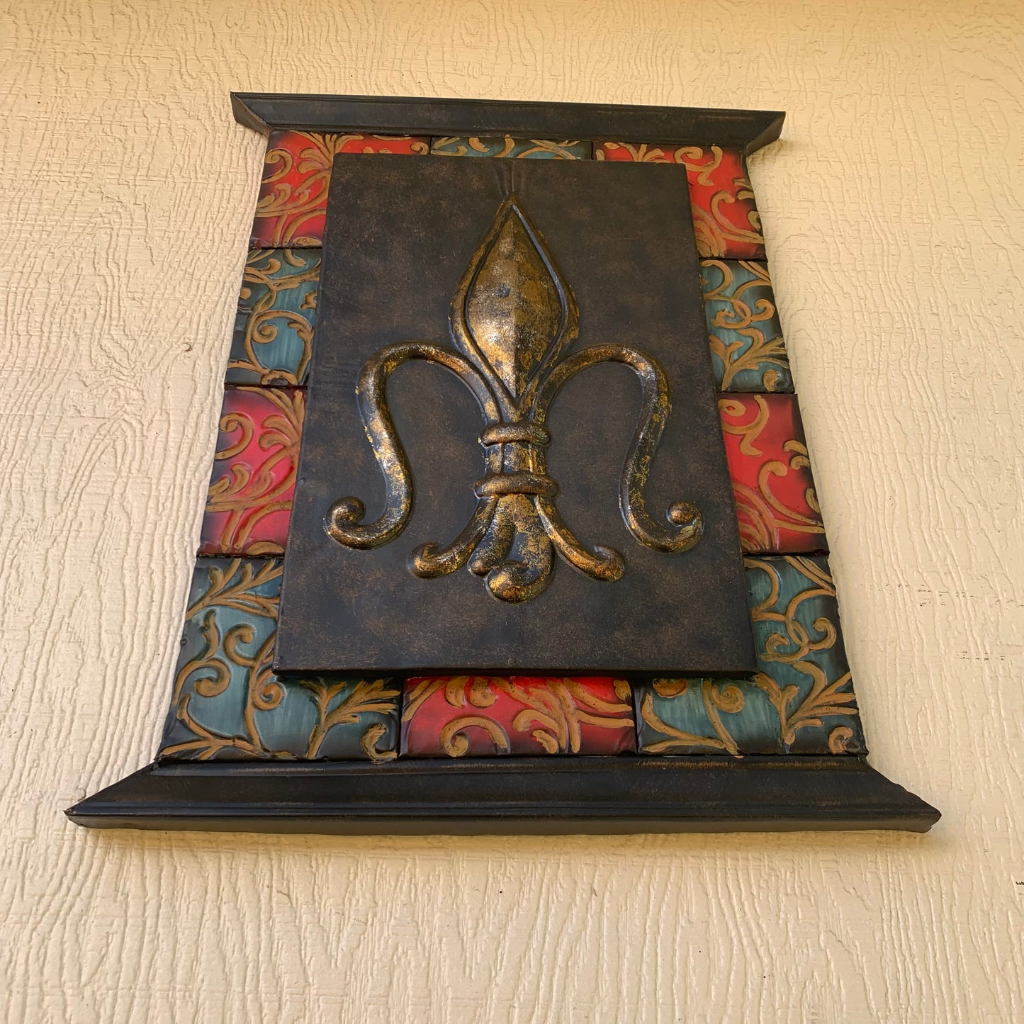 RA7868 FLEUR DE LIS SQUARE WALL DECOR WESTERN HOME DECOR 24" X 16" HANDMADE NEW