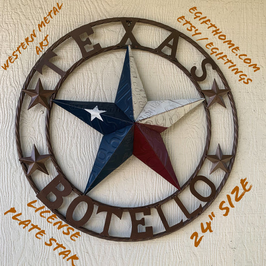 BOTELLO STYLE CUSTOM NAME STAR LICENSE PLATE STAR TWISTED RING WESTERN HOME DECOR HANDMADE