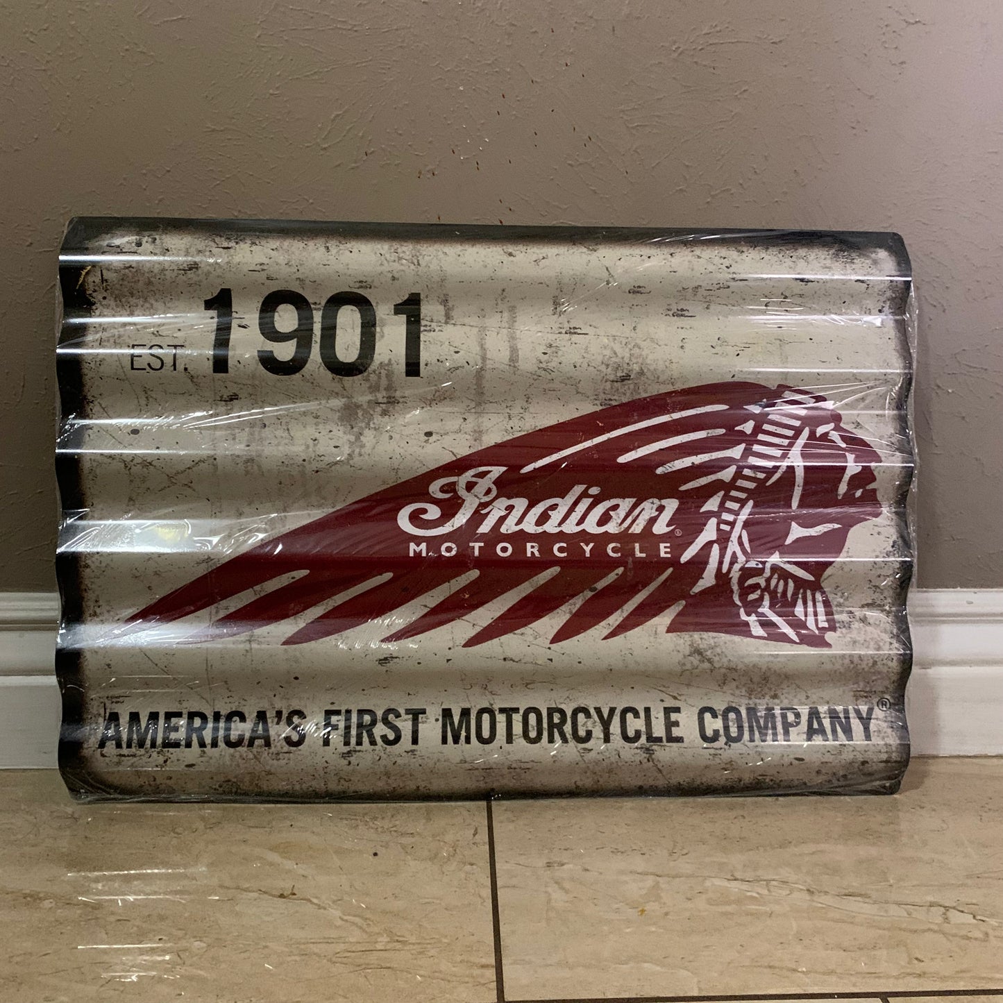 INDIAN MOTORCYCLES TIN METAL SIGN 24"X18" CORRUGATED WESTERN HOME DECOR ITEM#COIND