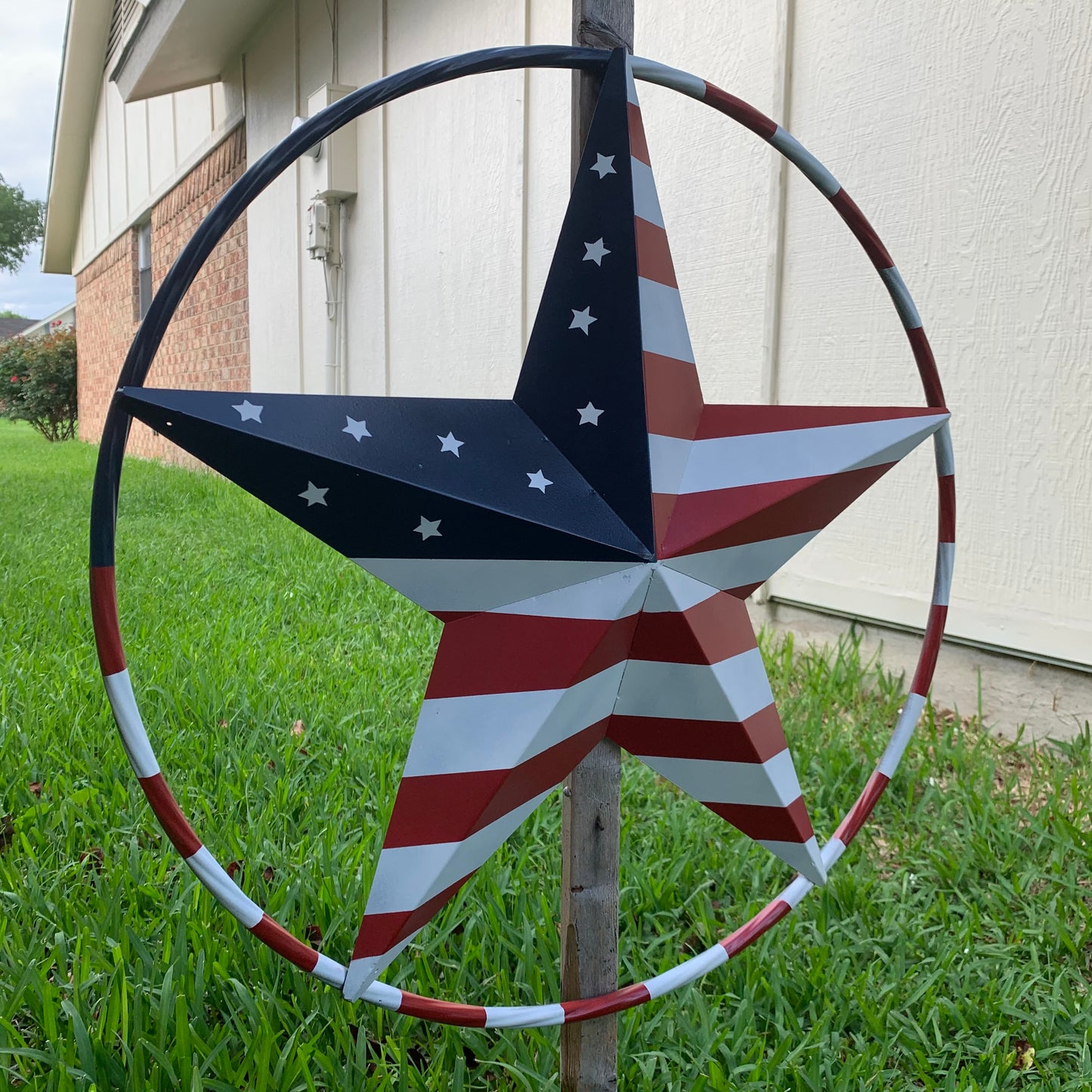 USA FLAG STAR AMERICAN FLAG METAL3D TWIST ROPE RING RED WHT BLUE WESTERN HOME DECOR HANDMADE #EH11925, 12",24",36",48"