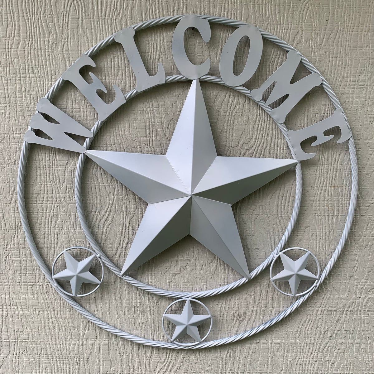 WELCOME WHITE STAR BARN STAR METALTWISTED ROPE RING LONESTAR WESTERN HOME DECOR HANDAMDE NEW 18",20",24",32",36",40",50"