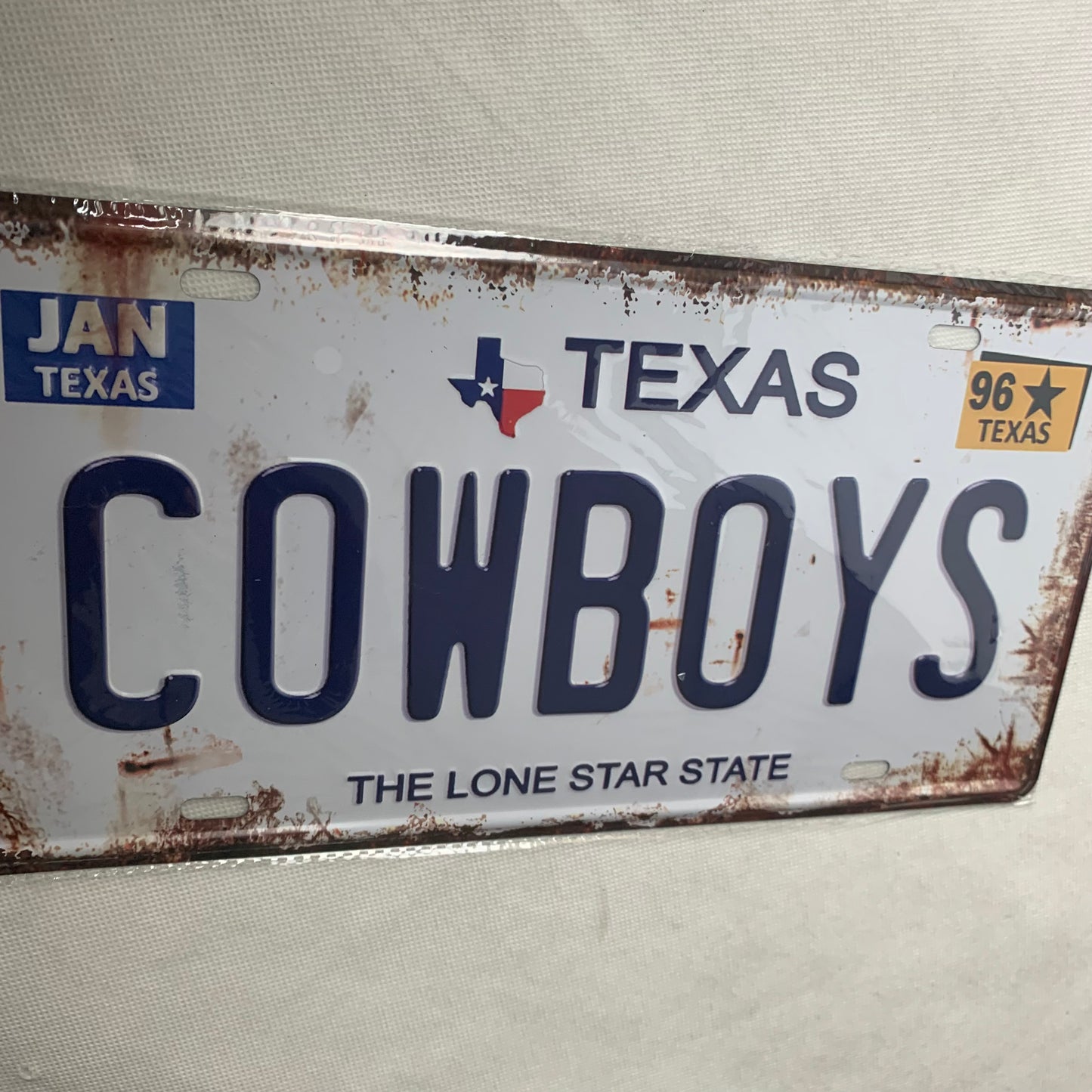 TEXAS COWBOYS LONESTAR STATE SOUVENIR LICENSE PLATE TIN SIGN BLUE LETTERS METAL ART WESTERN HOME DECOR #EH11717