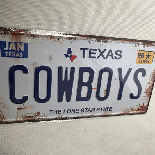 TEXAS COWBOYS LONESTAR STATE SOUVENIR LICENSE PLATE TIN SIGN BLUE LETTERS METAL ART WESTERN HOME DECOR #EH11717