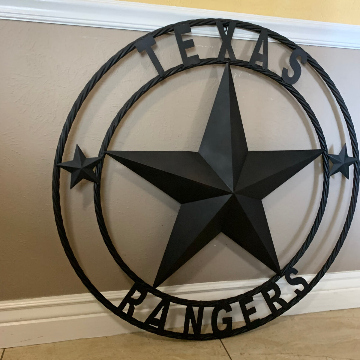 TEXAS RANGERS BLACK LONE STAR METAL TEAM WESTERN HOME DECOR CRAFT