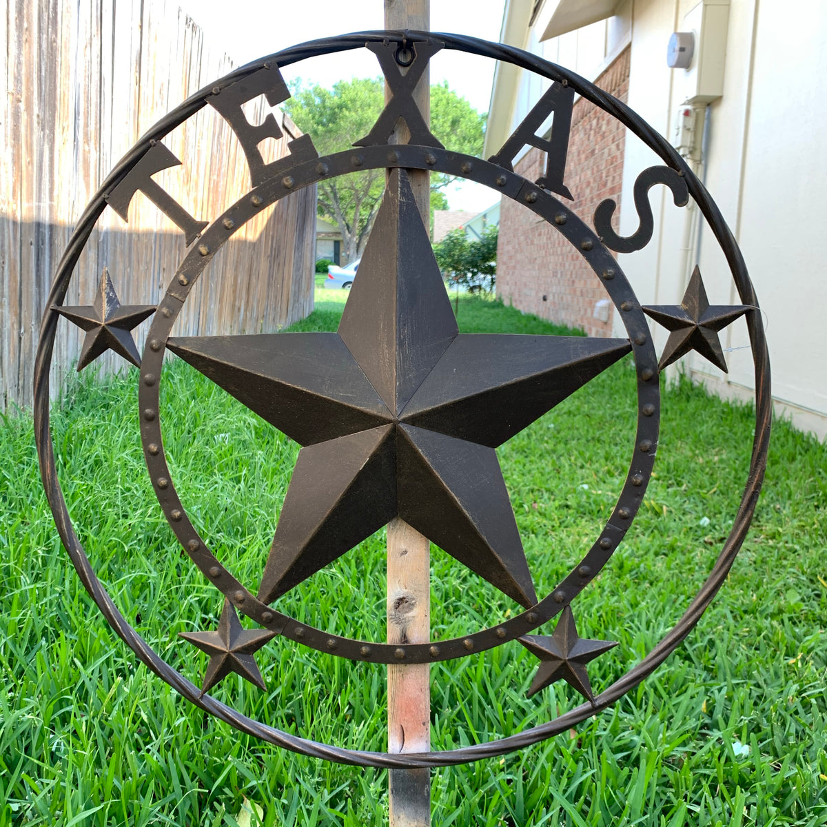 24" TEXAS BEADED COLIBROX BARN STAR METAL LONE STAR WESTERN HOME DECOR HANDMADE RUSTIC BRONZE COPPER NEW