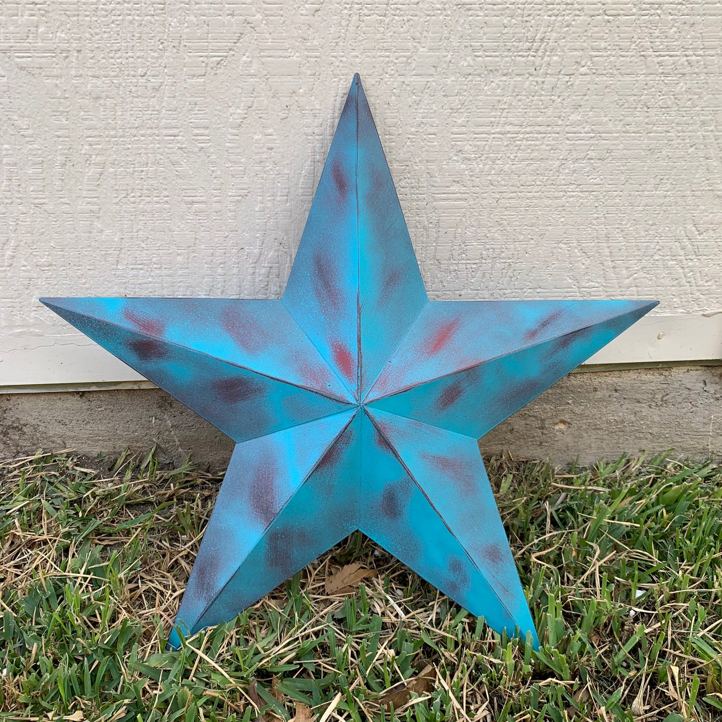 #EH10480 TURQUOISE DISTRESSED TWO TONE BARN STAR METAL ART WESTERN HOME DECOR HANDMADE NEW