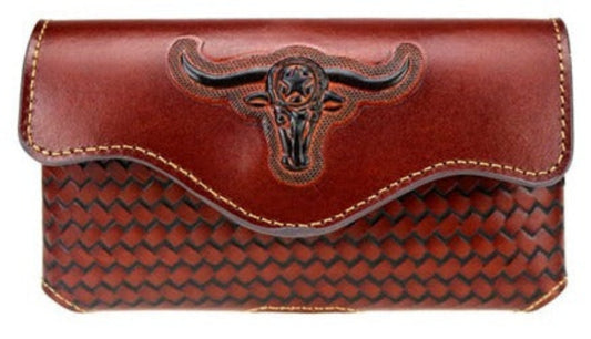 7" LONGHORNS HORIZONTAL LEATHER POUCH EXTRA LARGE  BELT LOOP HOLSTER CELL PHONE CASE UNIVERSAL OVERSIZE--FREE SHIPPING