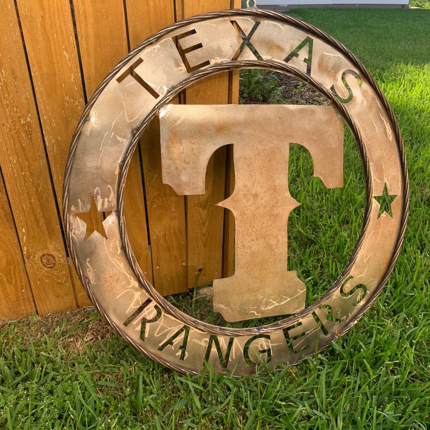 12", 18", 24", 32" TEXAS RANGERS CUSTOM RAW METAL VINTAGE CRAFT TEAM SIGN WIDE BAND RING DISC HANDMADE