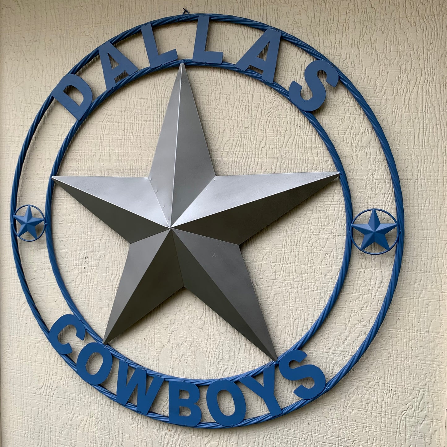 DALLAS COWBOYS SILVER & LIGHT BLUE BARN STAR CUSTOM VINTAGE METAL LONE STAR ART WESTERN HOME DECOR SIZE:24",32",36",40",42",44",46",50"