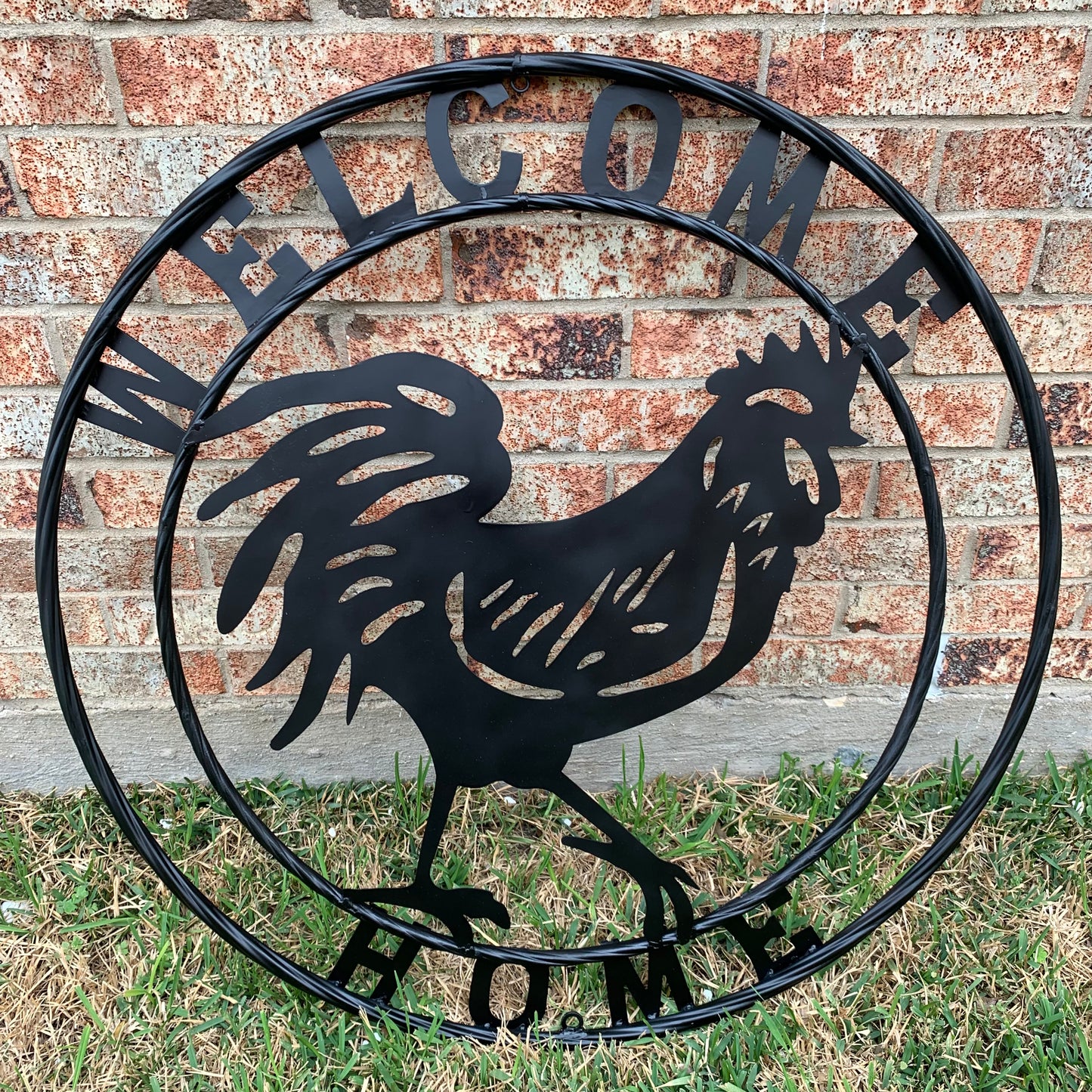 YOUR CUSTOM NAME BLACK ROOSTER LASERCUT METAL ART WITH RING DESIGN WESTERN METAL ANIMAL ART HOME WALL DECOR BRAND NEW