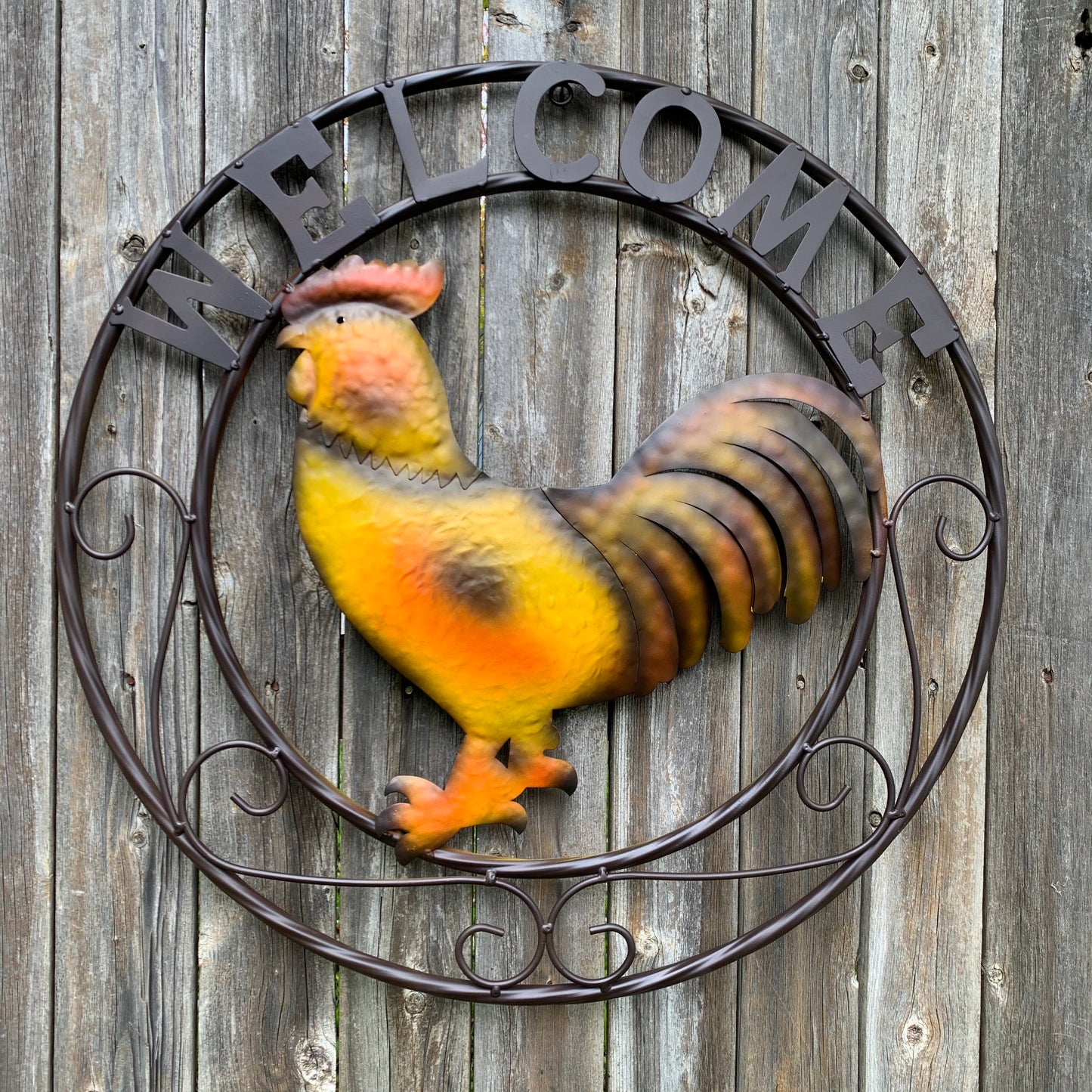 ROOSTER WELCOME 24" METAL SCROLL STYLE WESTERN HOME DECOR HANDMADE NEW-#EH10143