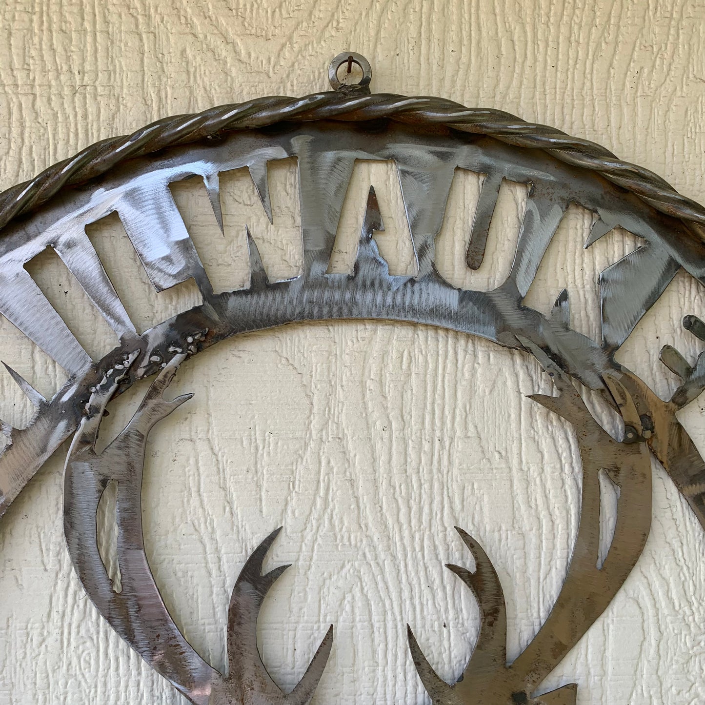 24" MILWAUKEE BUCKS RAW METAL WIDE BAND DISC STYLE METAL CUSTOM VINTAGE CRAFT TEAM SPORTS SIGN HANDMADE