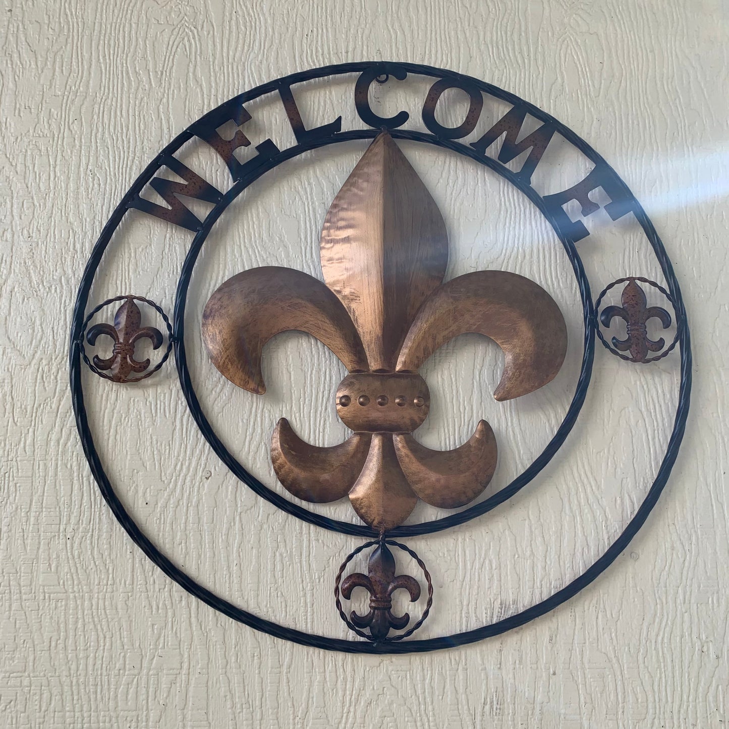 24", 32" WELCOME FLEUR DE LIS METAL WALL ART WESTERN HOME DECOR GOLD & BLACK #EH10251