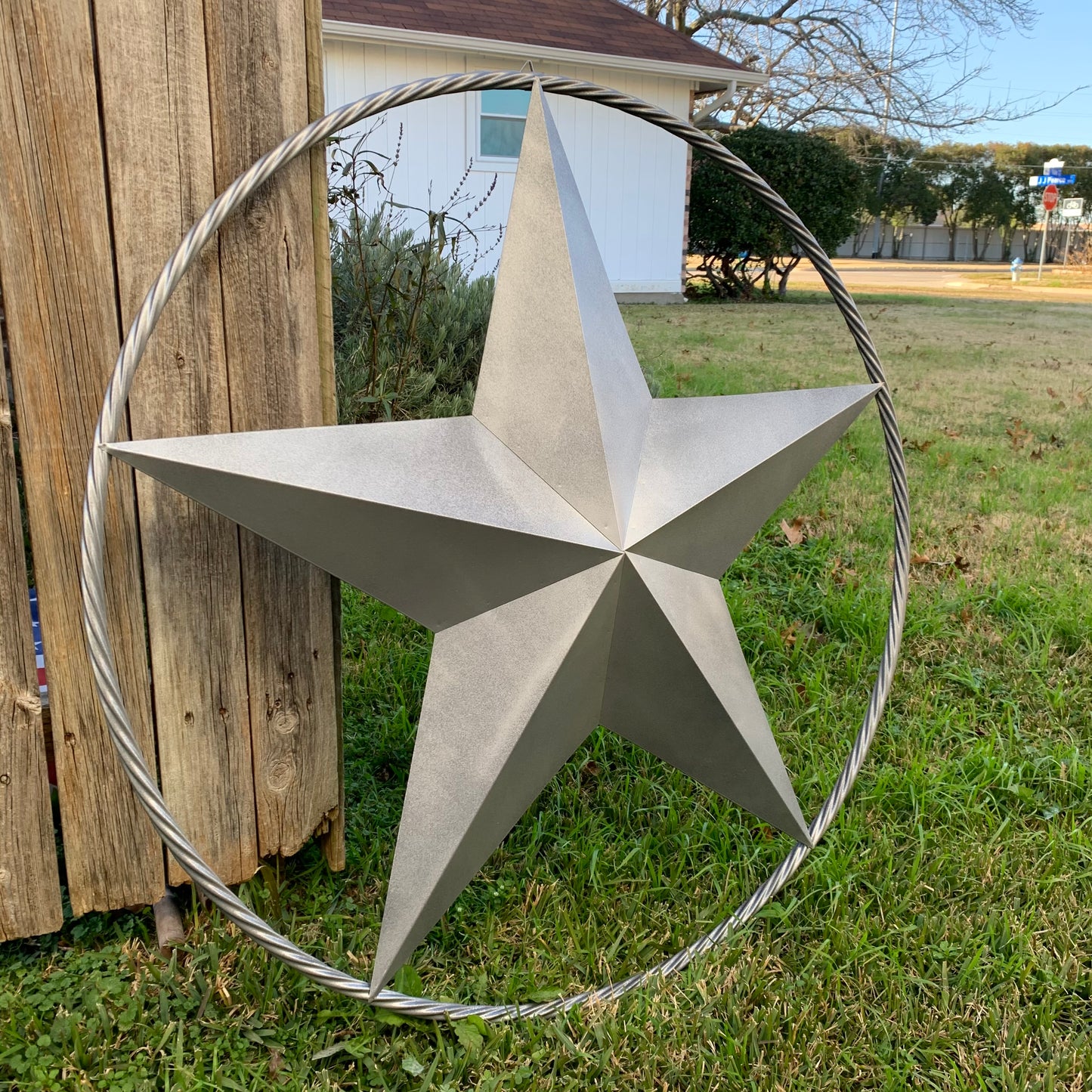 RUSTIC GREY SILVER BARN METAL STAR TWISTED ROPE RING WESTERN HOME DECOR HANDMADE NEW 12",24",36",50",60",72"