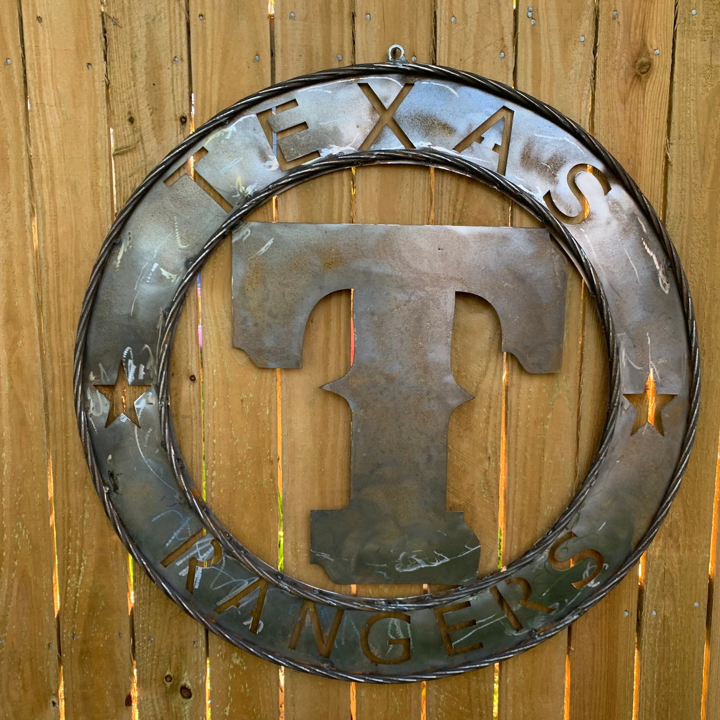 12", 18", 24", 32" TEXAS RANGERS CUSTOM RAW METAL VINTAGE CRAFT TEAM SIGN WIDE BAND RING DISC HANDMADE