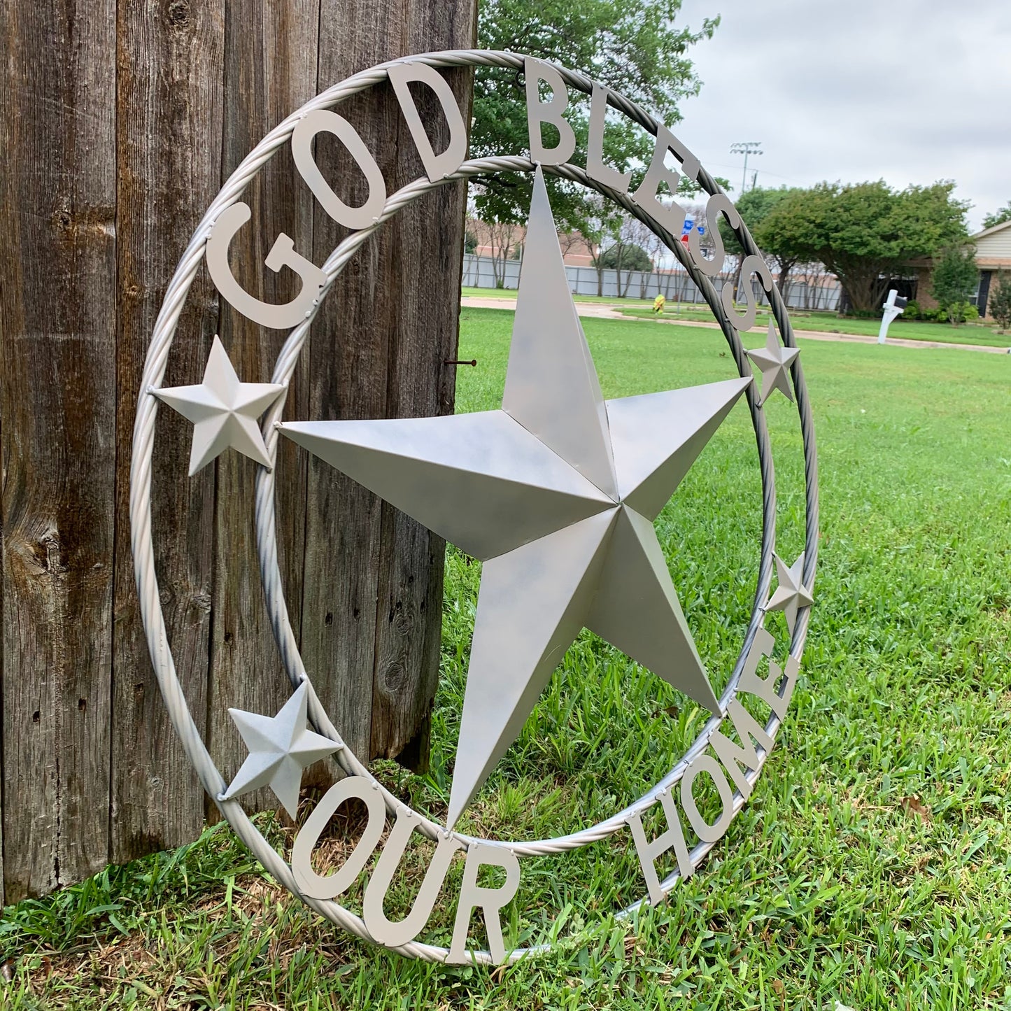 GOD BLESS OUR HOME RUSTIC BEIGE BARN METAL STAR ROPE RING WALL ART WESTERN HOME DECOR HANDMADE NEW #EH11686