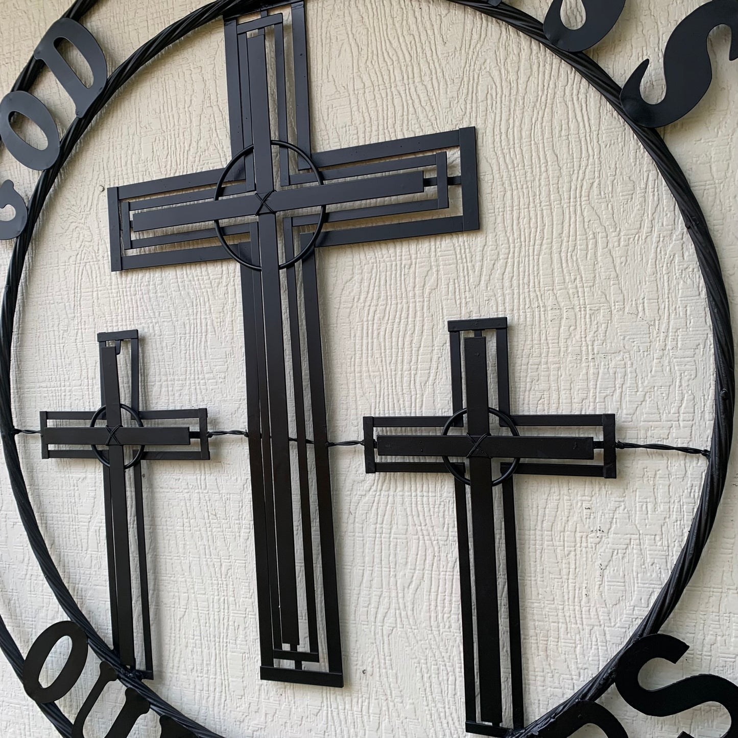 40"GOD BLESS OUR RIDERS CRUCIFIX BLACK CROSS METAL WALL ART HANDMADE