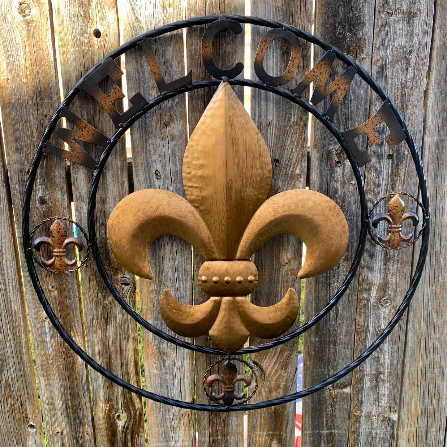 24", 32" WELCOME FLEUR DE LIS METAL WALL ART WESTERN HOME DECOR GOLD & BLACK #EH10251