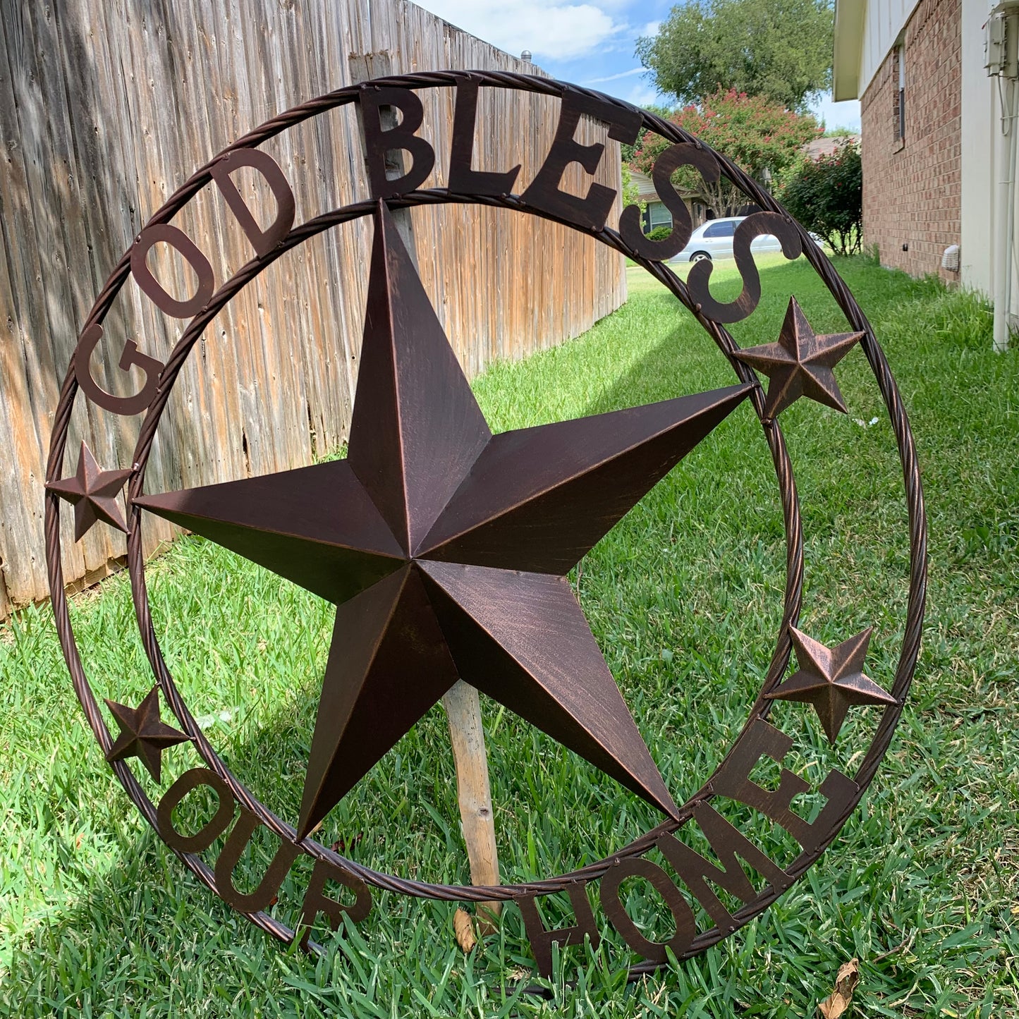 GOD BLESS OUR HOME BARN STAR METAL LONE STAR TWISTED ROPE RING WESTERN HOME DECOR HANDMADE #EH11040