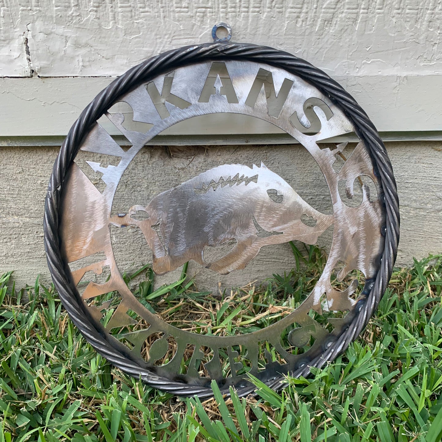 12", 18", 24", 32" ARKANSAS RAZORBACKS CUSTOM RAW METAL VINTAGE CRAFT WIDE BAND RING TEAM SIGN HANDMADE