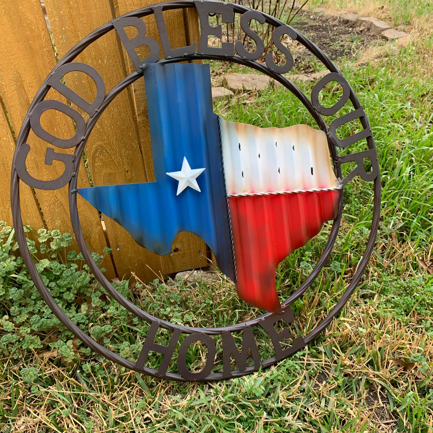 24" WAVY GOD BLESS PUR HOME STATE OF TEXAS METAL CRAFT SIN WESTERN HOME DECOR HANDMADE NEW #EH12970