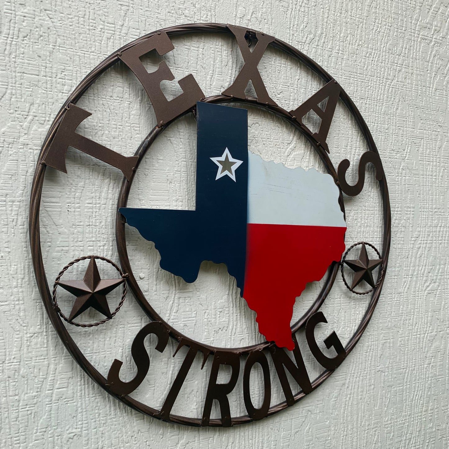 TEXAS STRONG BARN METAL WALL ART SIGN WESTERN HOME DECOR RED WHITE BLUE HANDMADE #EH13213