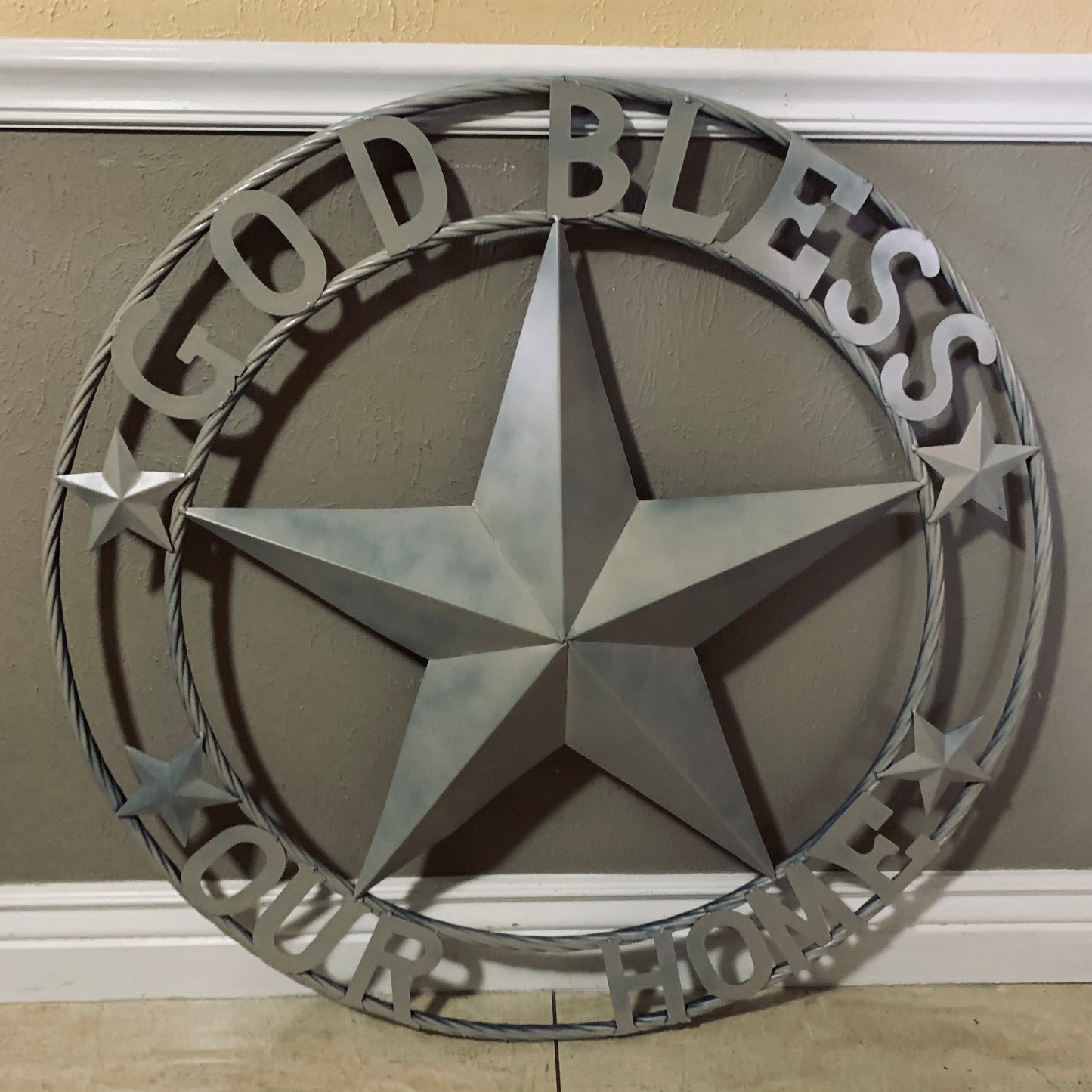GOD BLESS OUR HOME RUSTIC BEIGE BARN METAL STAR ROPE RING WALL ART WESTERN HOME DECOR HANDMADE NEW #EH11686