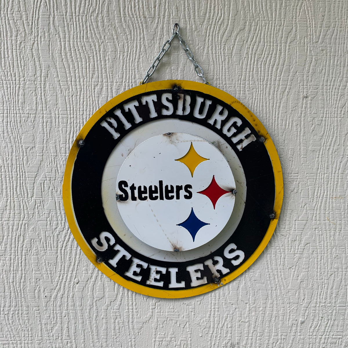 15" PITTSBURGH DISC CUSTOM METAL VINTAGE CRAFT TEAM SPORTS SIGN WESTERN HOME DECOR HANDMADE
