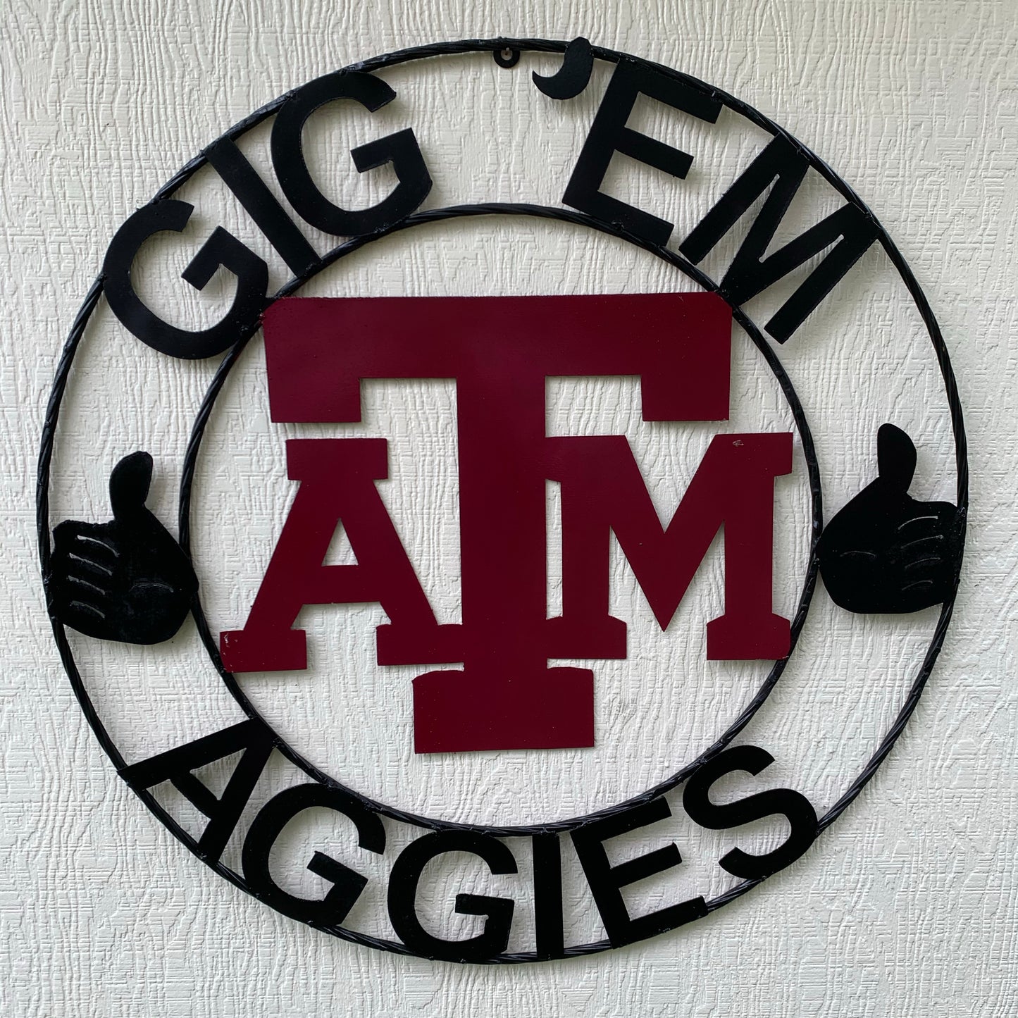 TEXAS A&M, GIGEM AGGIES THUMBS UP METAL CUSTOM VINTAGE CRAFT TEAM SIGN HANDMADE