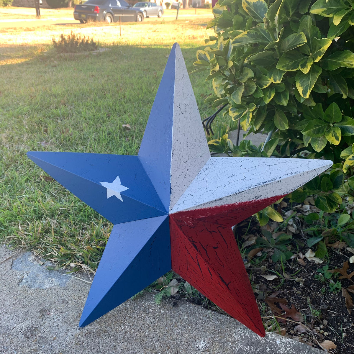CRACKLE STYLE RED WHITE & BLUE METAL BARN STAR METAL WALL ART WESTERN HOME DECOR RUSTIC NEW