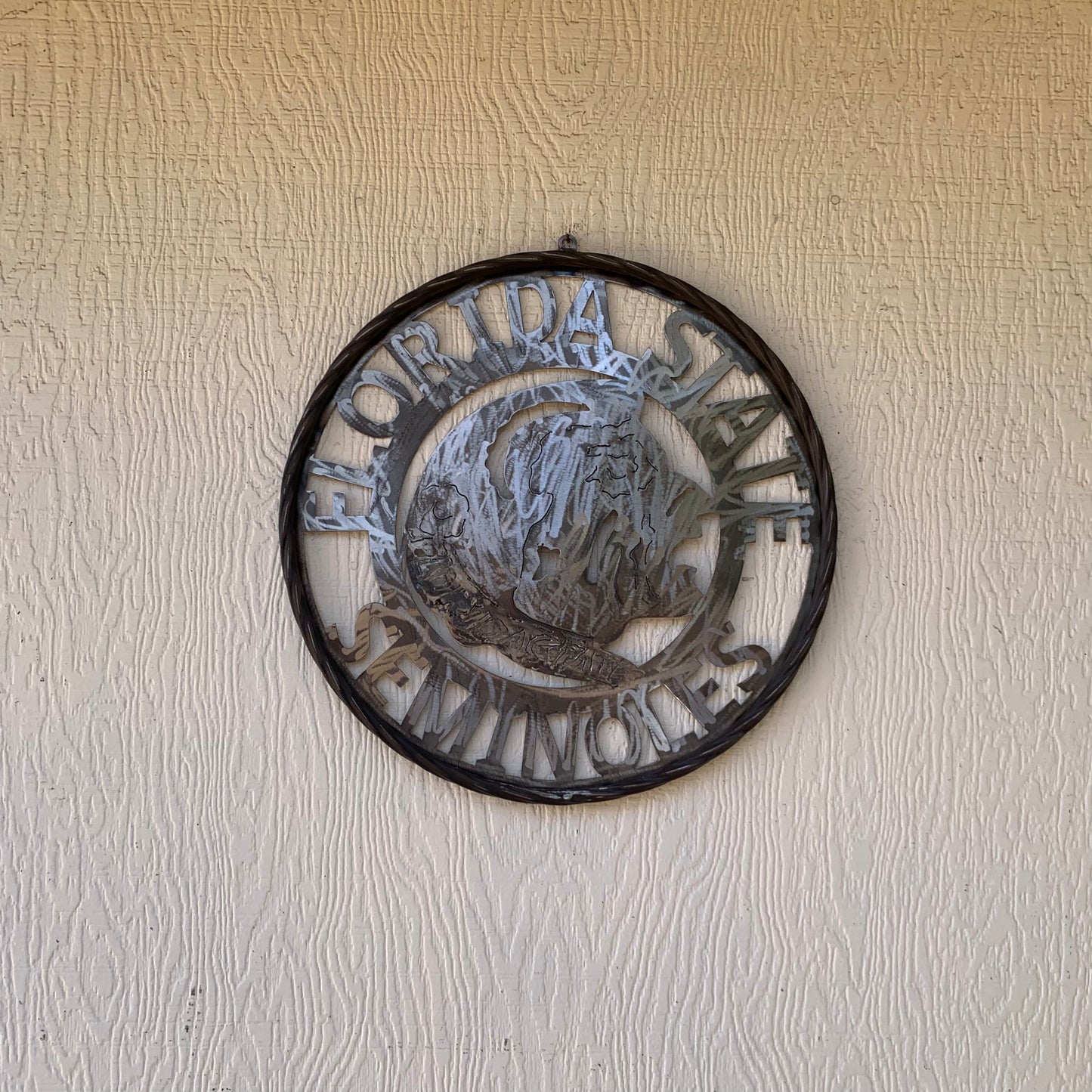 FSU FLORIDA STATE SEMINOLES INDIAN CUSTOM RAW METAL VINTAGE CRAFT TEAM SIGN HANDMADE