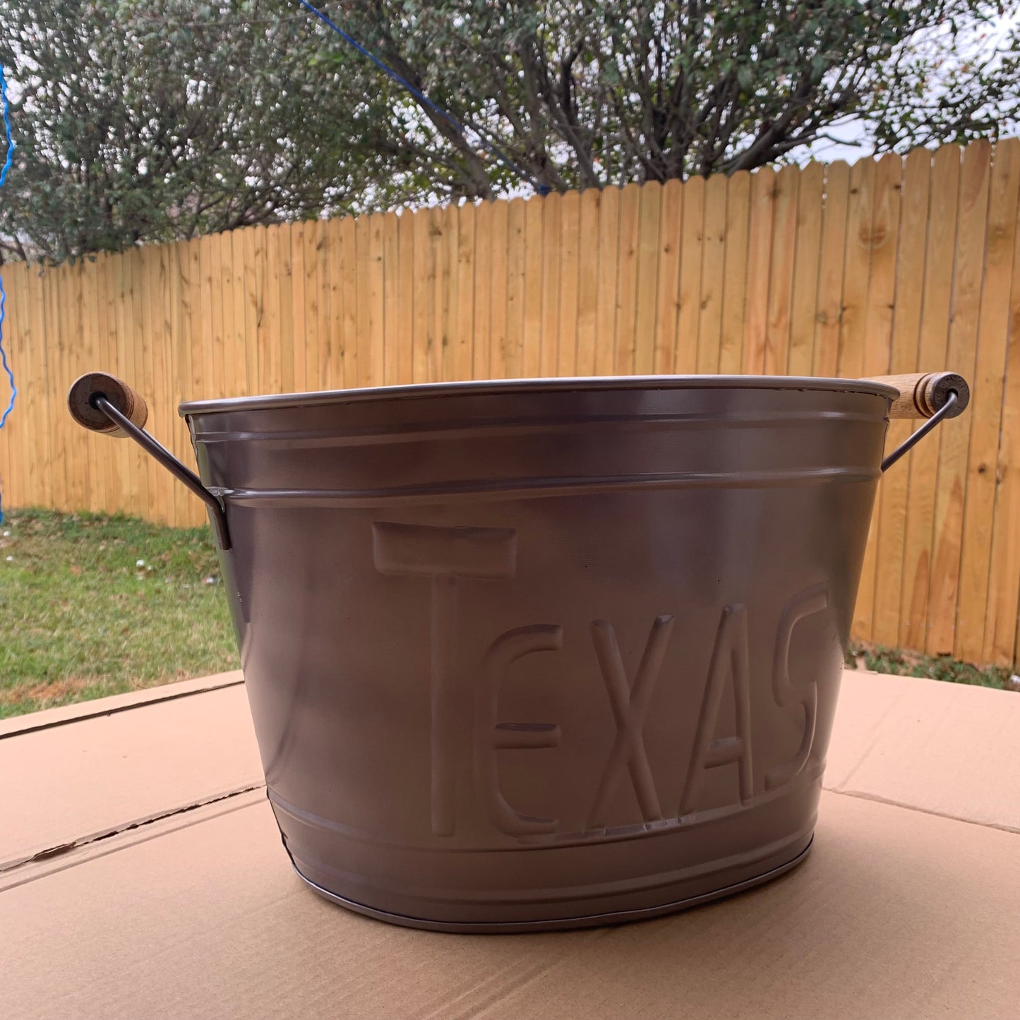 18" TEXAS BUCKET SILVER METAL OVAL TUB WESTERN HOME DECOR METAL ART--BRAND NEW