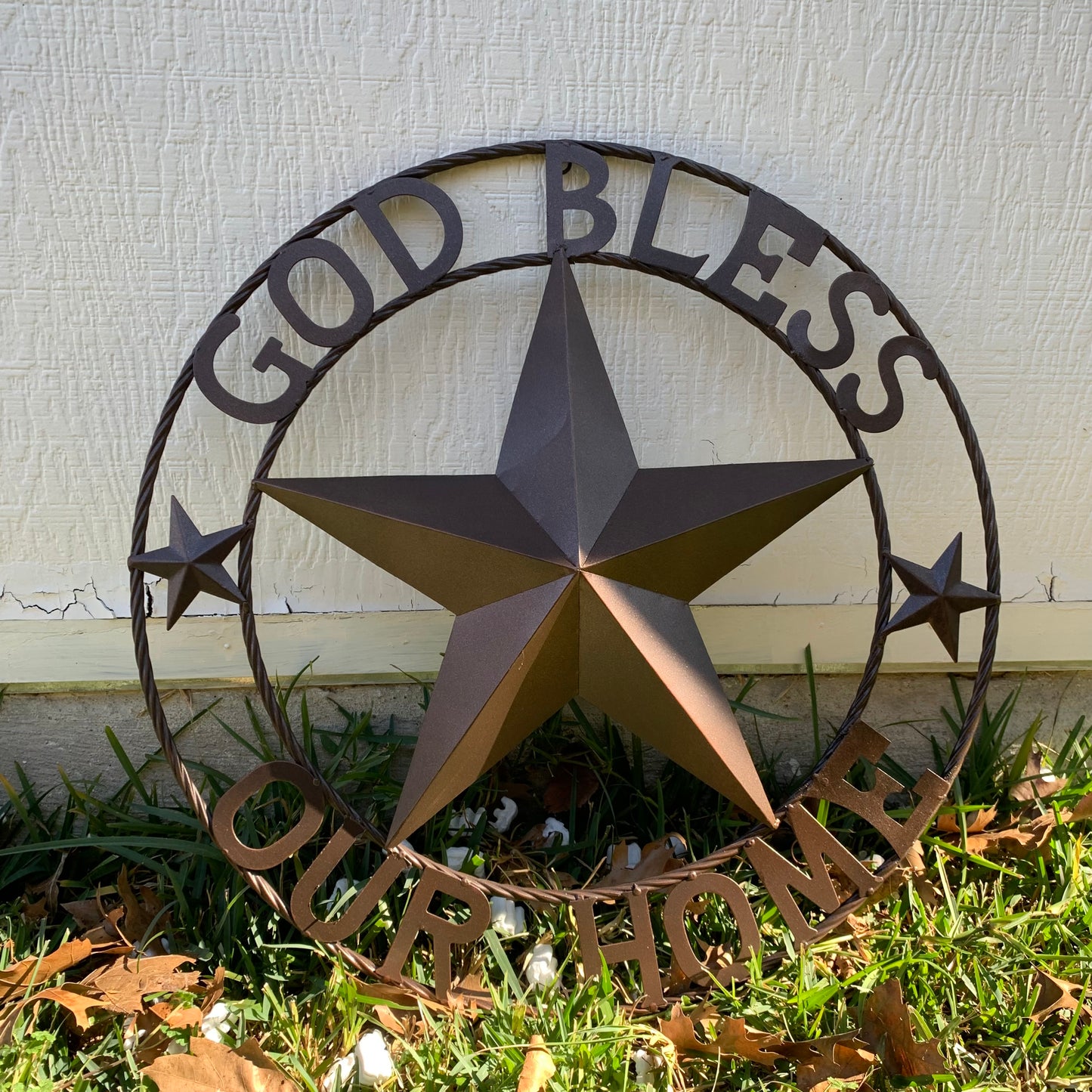 GOD BLESS OUR HOME BARN METAL STAR TWISTED ROPE RING WESTERN HOME DECOR RUSTIC BRONZE HANDMADE NEW #EH11021