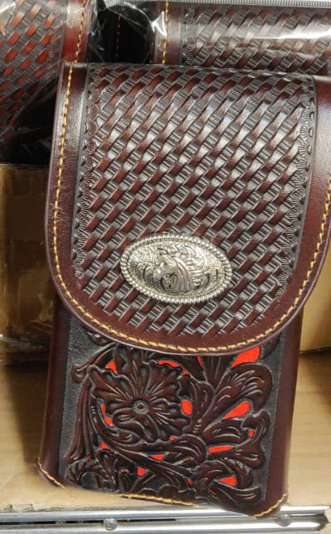 7" HORSE BROWN RED LEATHER POUCH EXTRA LARGE  BELT LOOP HOLSTER CELL PHONE CASE UNIVERSAL OVERSIZE--FREE SHIPPING