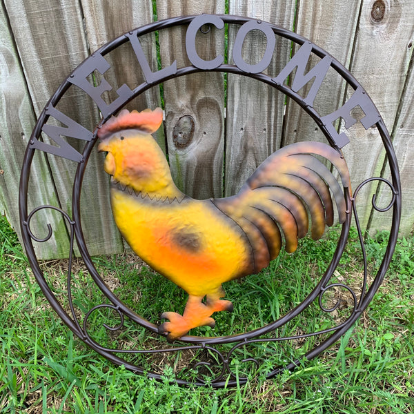 WELCOME 24" ROOSTER & METAL SCROLL STYLE WESTERN HOME DECOR HANDMADE NEW-#EH10143