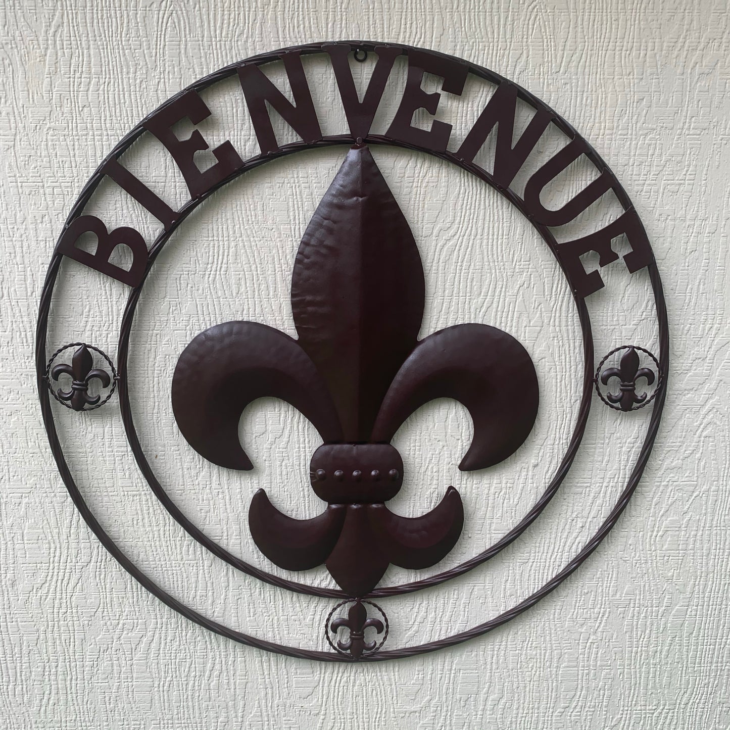 FLEUR DE LIS BIENVENUE COFFEE ESPRESSO BROWN METAL WALL ART WESTERN HOME DECOR HANDMADE #EH12051