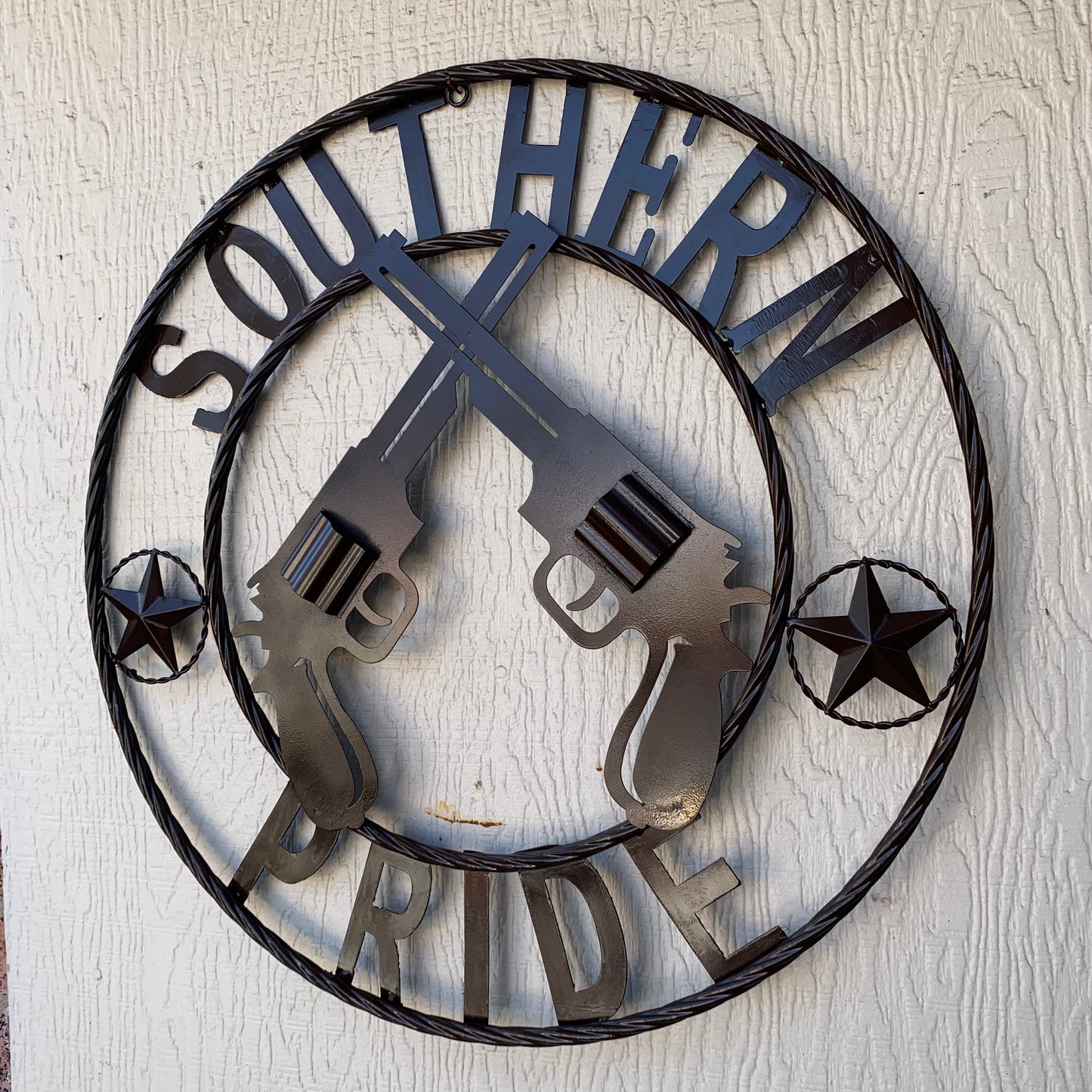 #SI_XL2132 SOUTHERN PRIDE 24" GUNS PISTOLS BROWN METAL WALL ART WESTERN HOME DECOR NEW