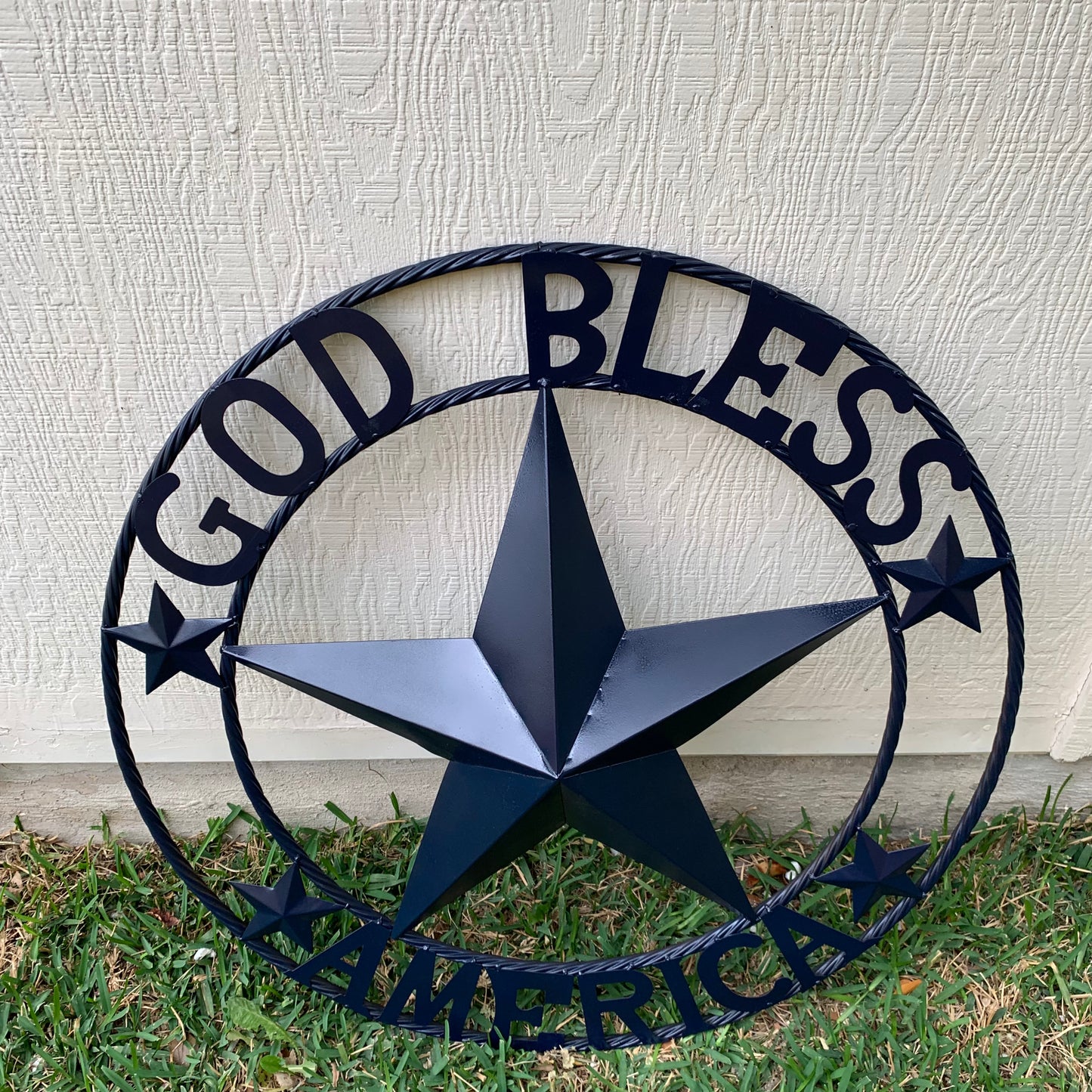 GOD BLESS AMERICA NAVY BLUE METAL BARN STAR RING ART WESTERN HOME DECOR NEW-#EH10131