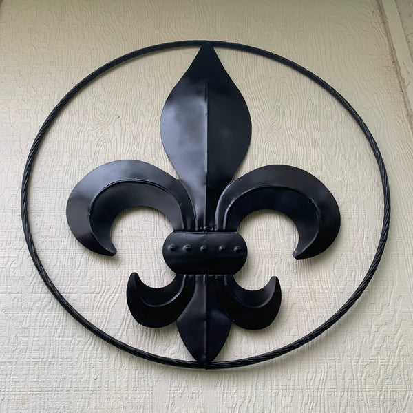 #EH10645 24", 36" GLOSS BLACK FLEUR DE LIS METAL WALL ART SIGN WESTERN HOME DECOR HANDMADE NEW