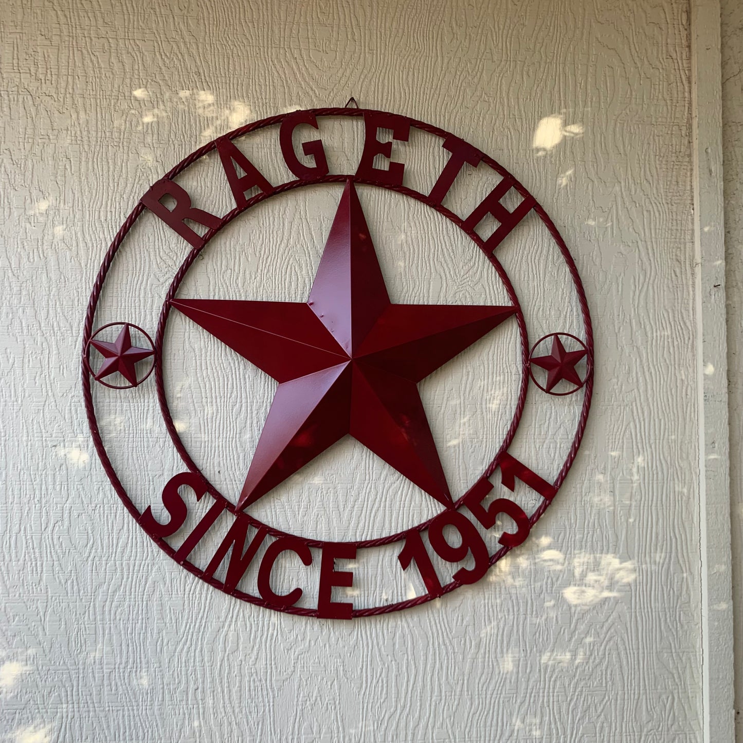 RAGETH STYLE YOUR CUSTOM STAR METAL NAME RUSTIC BURGUNDY RED PHILLIPS CUSTOM 3d STAR METAL NAME BARN STAR TWISTED ROPE RING DESIGN METAL WALL ART HOME DECOR ANY SIZE