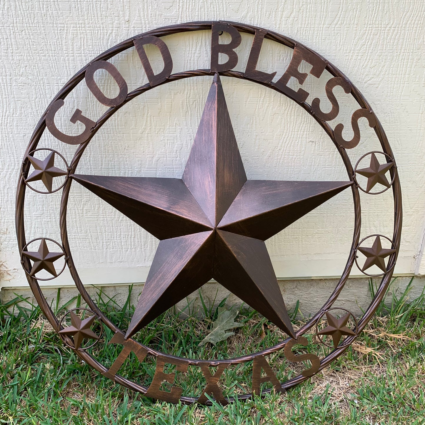 GOD BLESS TEXAS BARN 3d LONE STAR WITH 3 SMALL STARS TWISTED RING WESTERN HOME DECOR RUSTIC BRONZE HANDMADE NEW #EH11107