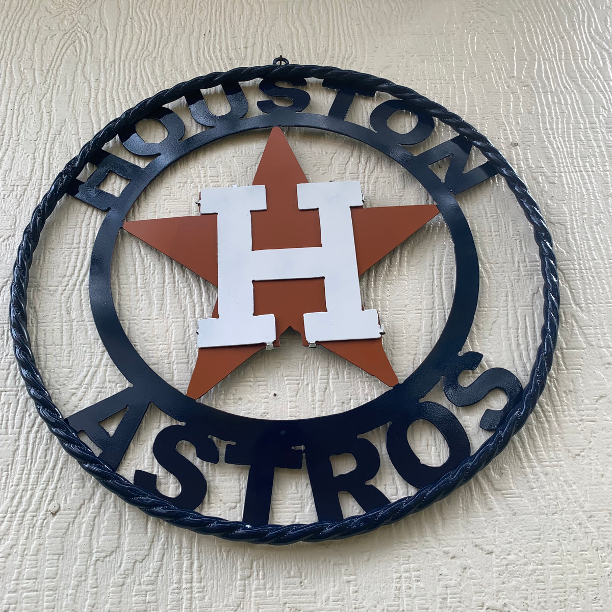 HOUSTON ASTROS ORANGE & NAVY  BLUE CUSTOM METAL VINTAGE CRAFT WALL ART HANDMADE 12",18",24",32",36"