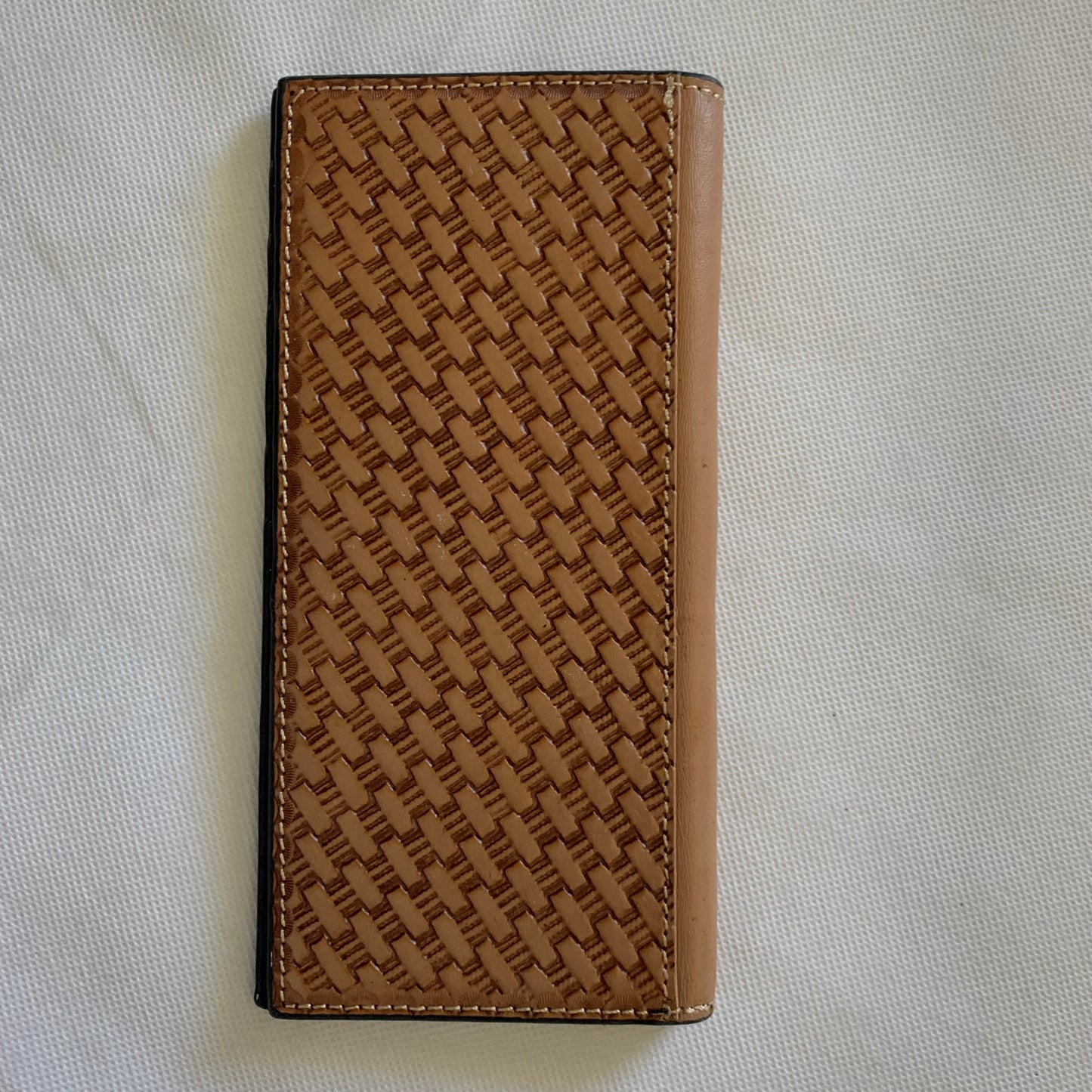 WESTERN CHECKBOOK BI FOLD WALLET or MEN'S WALLET GENUINE LEATHER LIGHT BROWN FRONT FLORAL EMBOSSED NEW