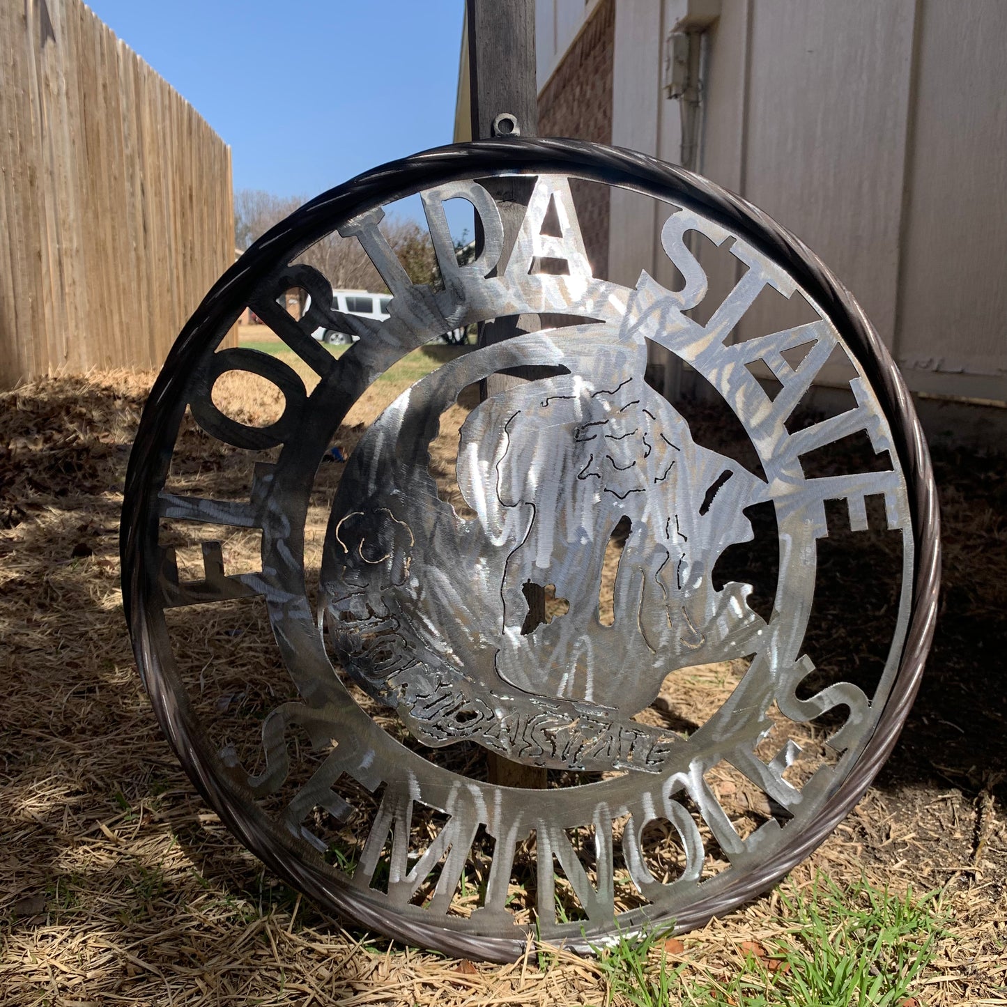 FSU FLORIDA STATE SEMINOLES INDIAN CUSTOM RAW METAL VINTAGE CRAFT TEAM SIGN HANDMADE