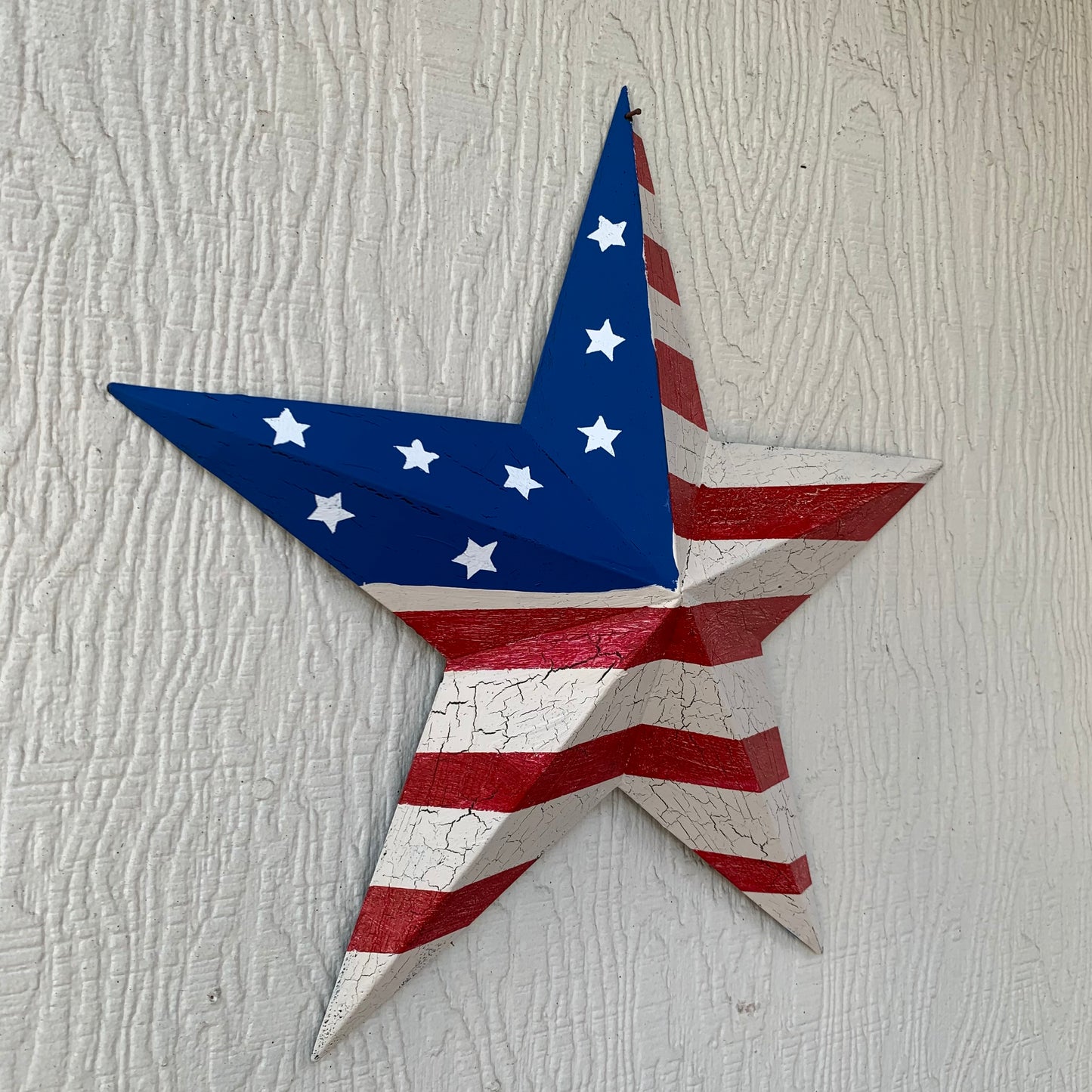 CRACKLE STAR RED WHITE BLUE Metal Wall Art Western Home Decor Handmade 9",12",16",24",30",34",36"